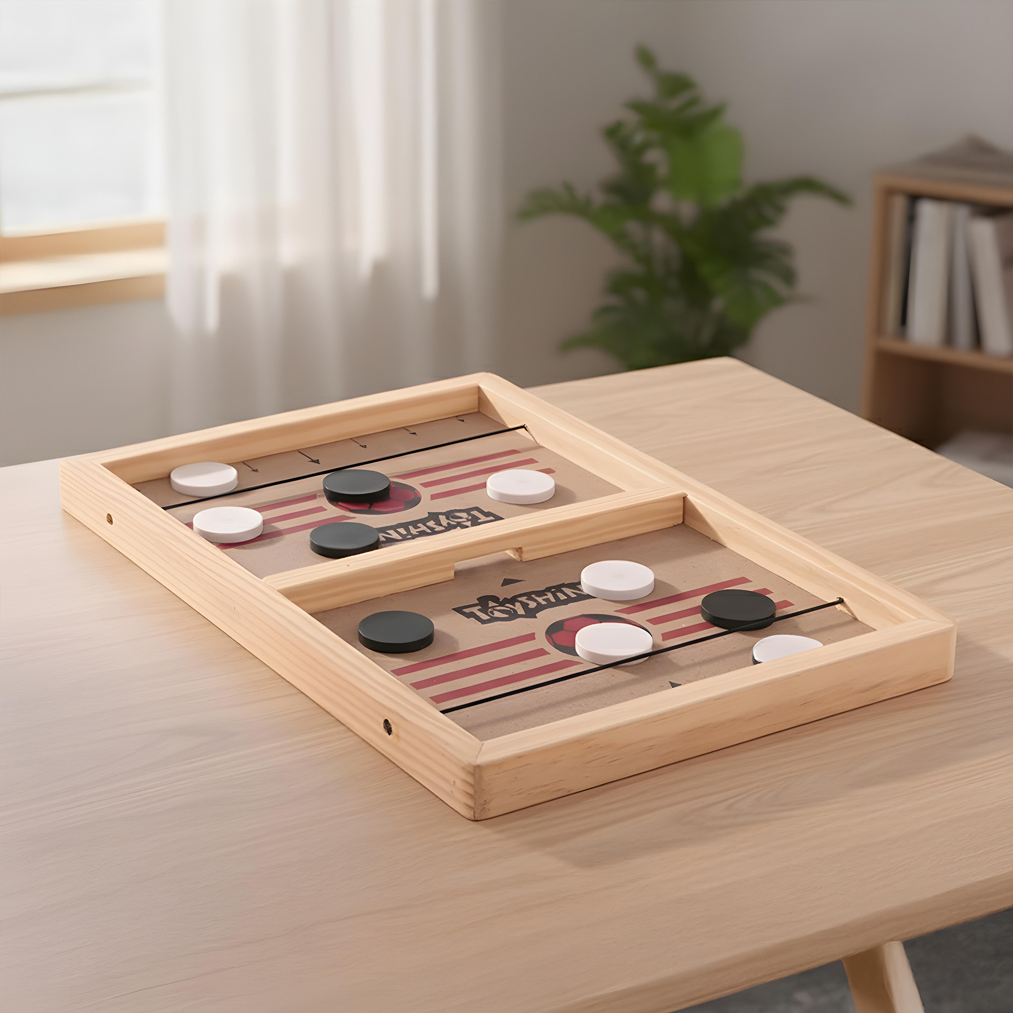 Kuber Industries Wooden Slingshot Board with 10 Pucks  String Hockey Game for Kids  Adults  Birthday Party Christmas Gift and Picnic  Brown