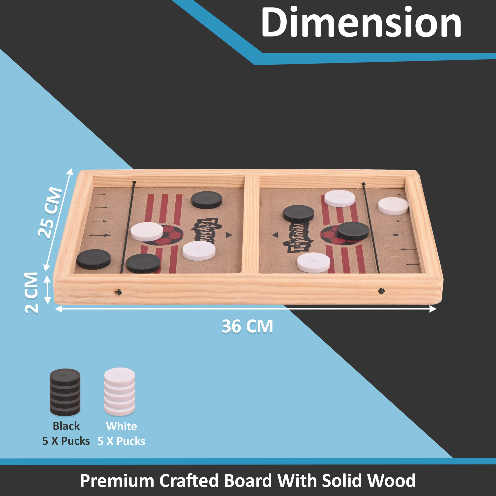 Kuber Industries Wooden Slingshot Board with 10 Pucks  String Hockey Game for Kids  Adults  Birthday Party Christmas Gift and Picnic  Brown