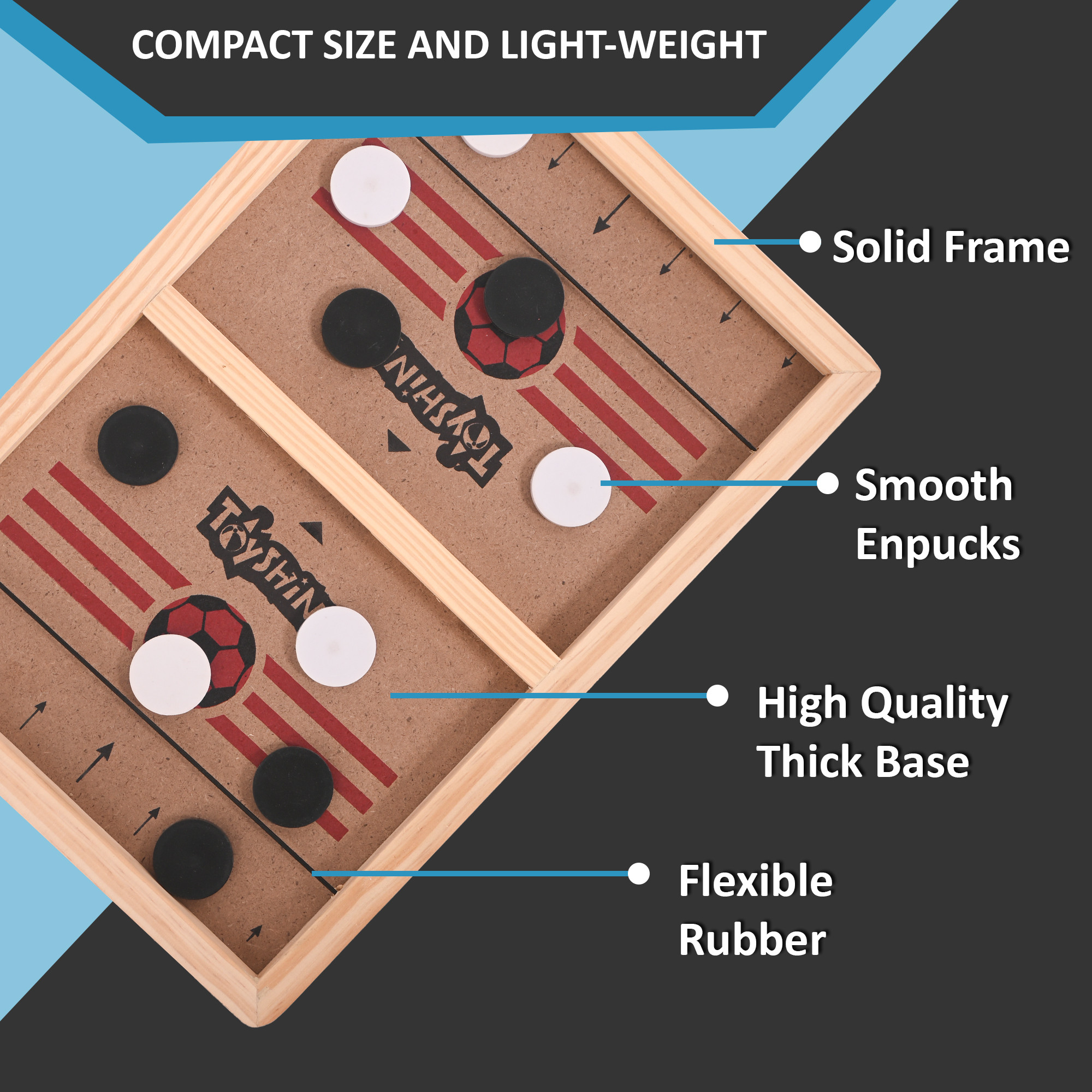 Kuber Industries Wooden Slingshot Board with 10 Pucks  String Hockey Game for Kids  Adults  Birthday Party Christmas Gift and Picnic  Brown