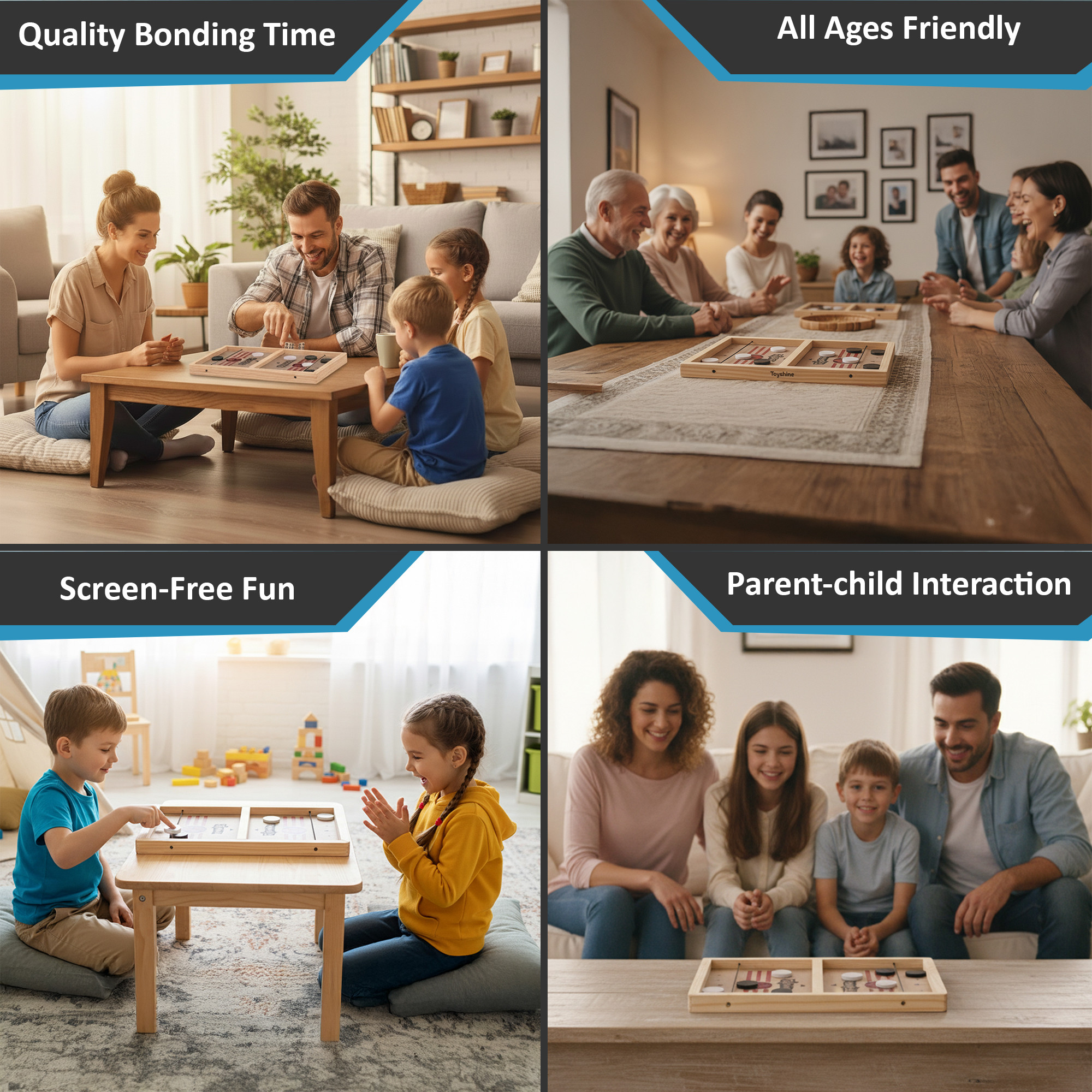 Kuber Industries Wooden Slingshot Board with 10 Pucks  String Hockey Game for Kids  Adults  Birthday Party Christmas Gift and Picnic  Brown