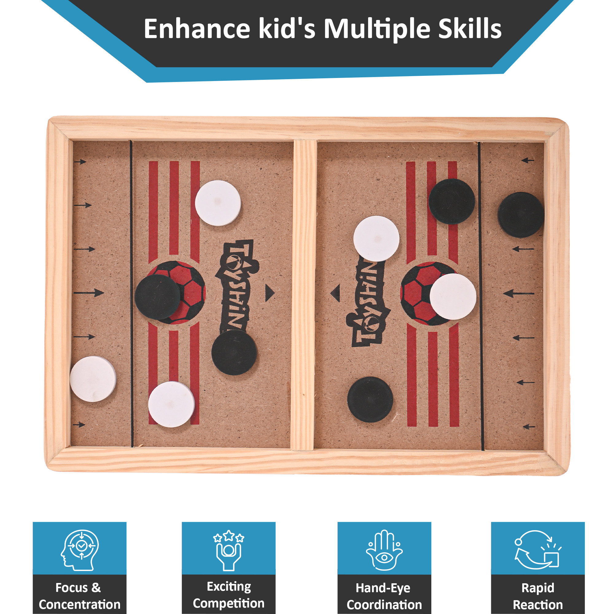 Kuber Industries Wooden Slingshot Board with 10 Pucks  String Hockey Game for Kids  Adults  Birthday Party Christmas Gift and Picnic  Brown