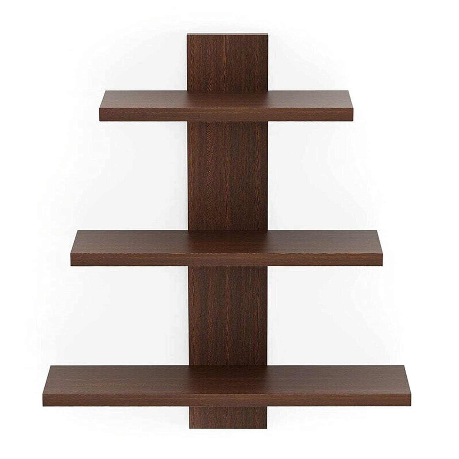 Kuber Industries Wooden Wall Shelf|Multipurpose Tree Shape Display Rack|Engineered Wood Mount 3 Tier Shelves for Office & Home DÃ©cor (Brown)