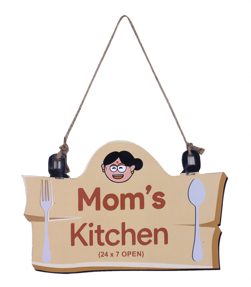 Kuber Industries Wooden&quot;Mom&#039;s Kitchen&quot;Printed Door &amp; Wall Quotes For Kitchen &amp; Restaurant (Light Brown)