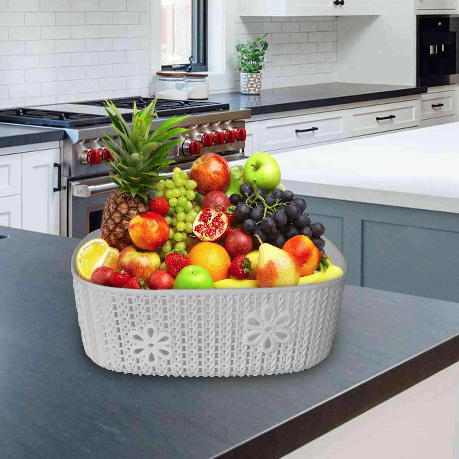 Kuber Industries Woven Design Multipurpose Square Shape Basket Ideal for Friuts, Vegetable, Toys Small, Medium, Large Pack of 3 (Grey)