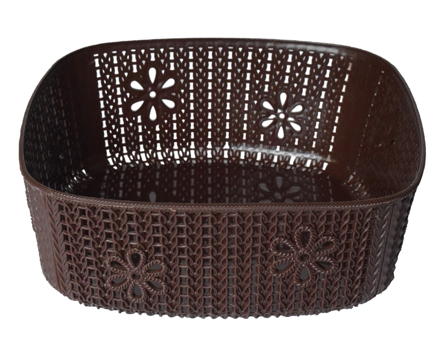 Kuber Industries Woven Design Multipurpose Square Shape Basket Ideal for Friuts, Vegetable, Toys Small, Medium, Large Pack of 3 (Brown)