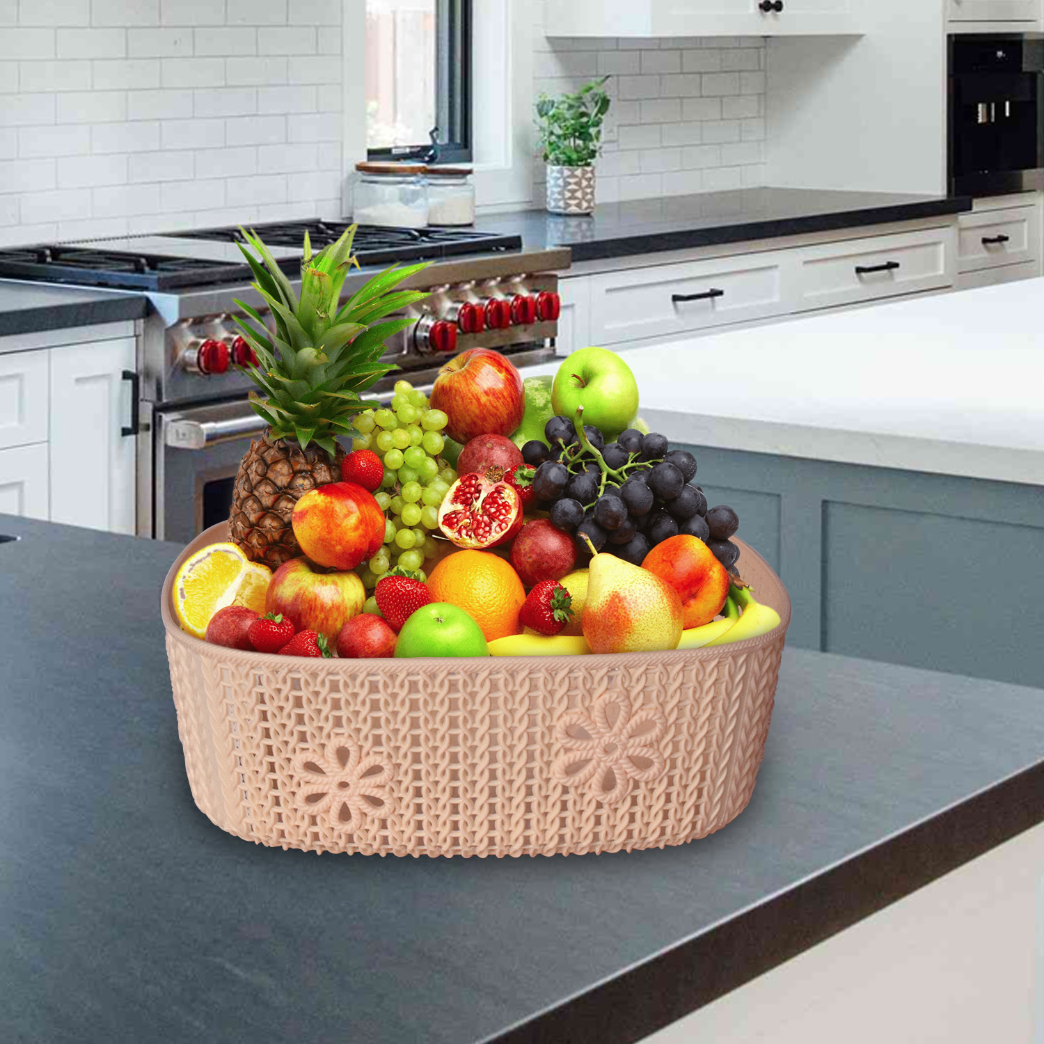 Kuber Industries Woven Design Multipurpose Square Shape Basket Ideal for Friuts, Vegetable, Toys Small, Medium, Large Pack of 3 (Light Brown)