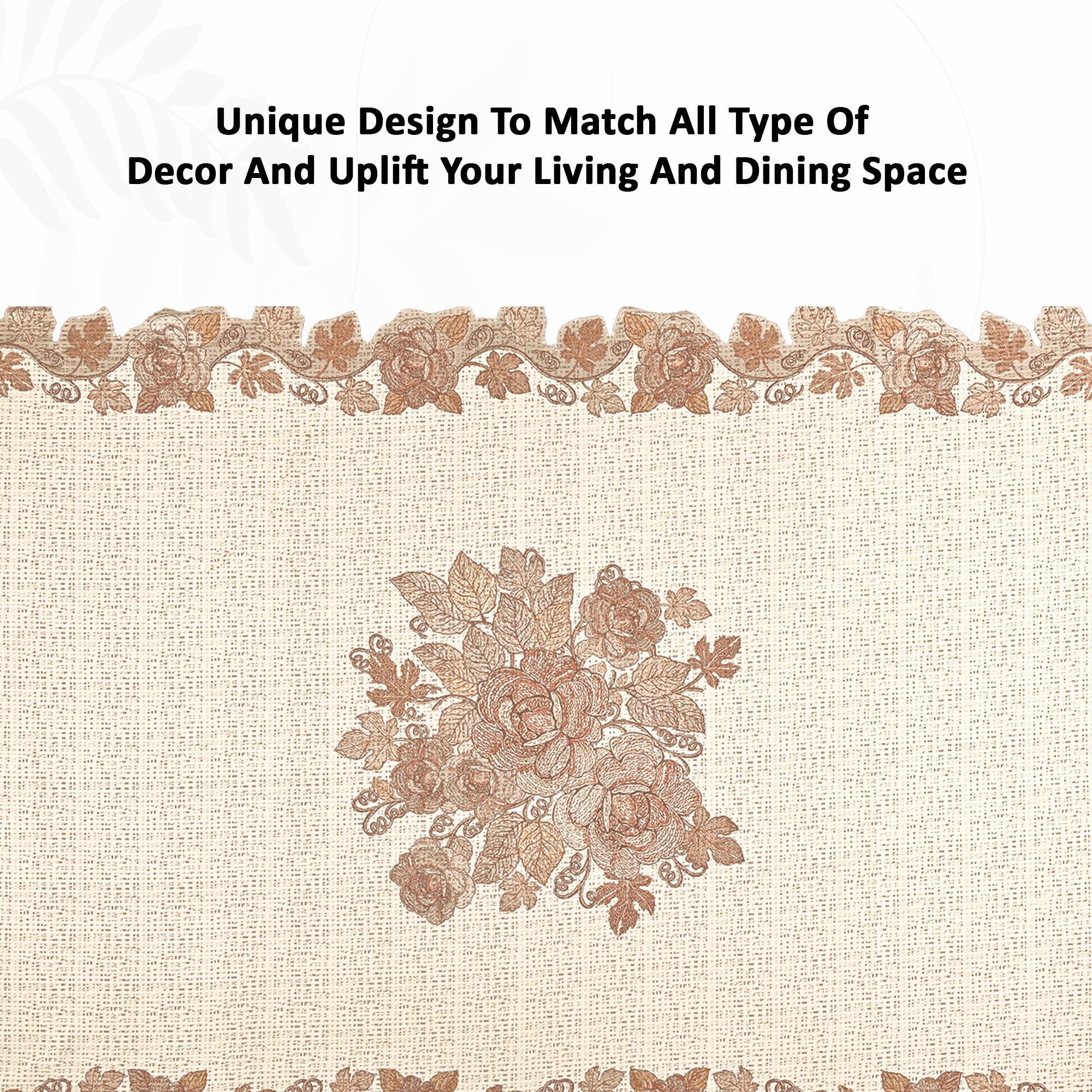 Kuber Industries Wrinkle Free 4 Seater Dining Table Cover for Living Room  Office  Centre Table Cloth FurnitureTeapoy Table Sheet for Home  Leaf - Cream  Brown