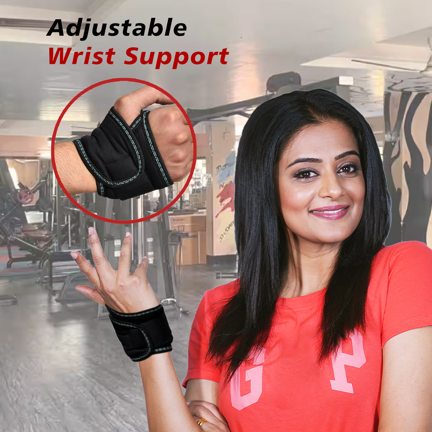Kuber Industries Wrist Brace with Thumb Loop | Drytex Wrist Supporter for Gym | Nylon Wrist Wrap Band Strap for Men and Women | Pain Relief Band | 1 Piece | Black