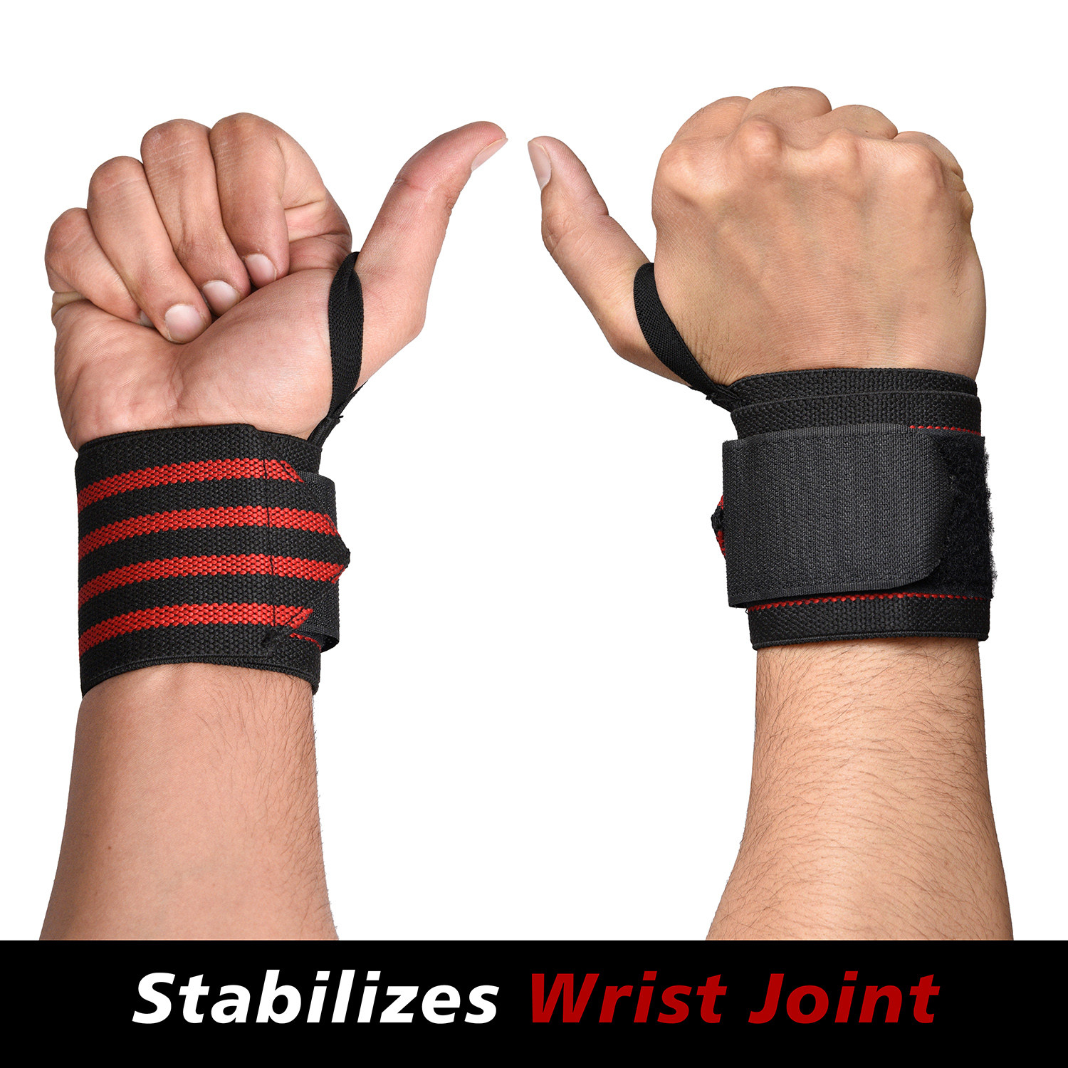 Kuber Industries Wrist Brace with Thumb Loop | Wrist Supporter for Gym | Nylon Wrist Wrap Band Strap for Men and Women | Pain Relief Band | 1 Piece | Red & Black