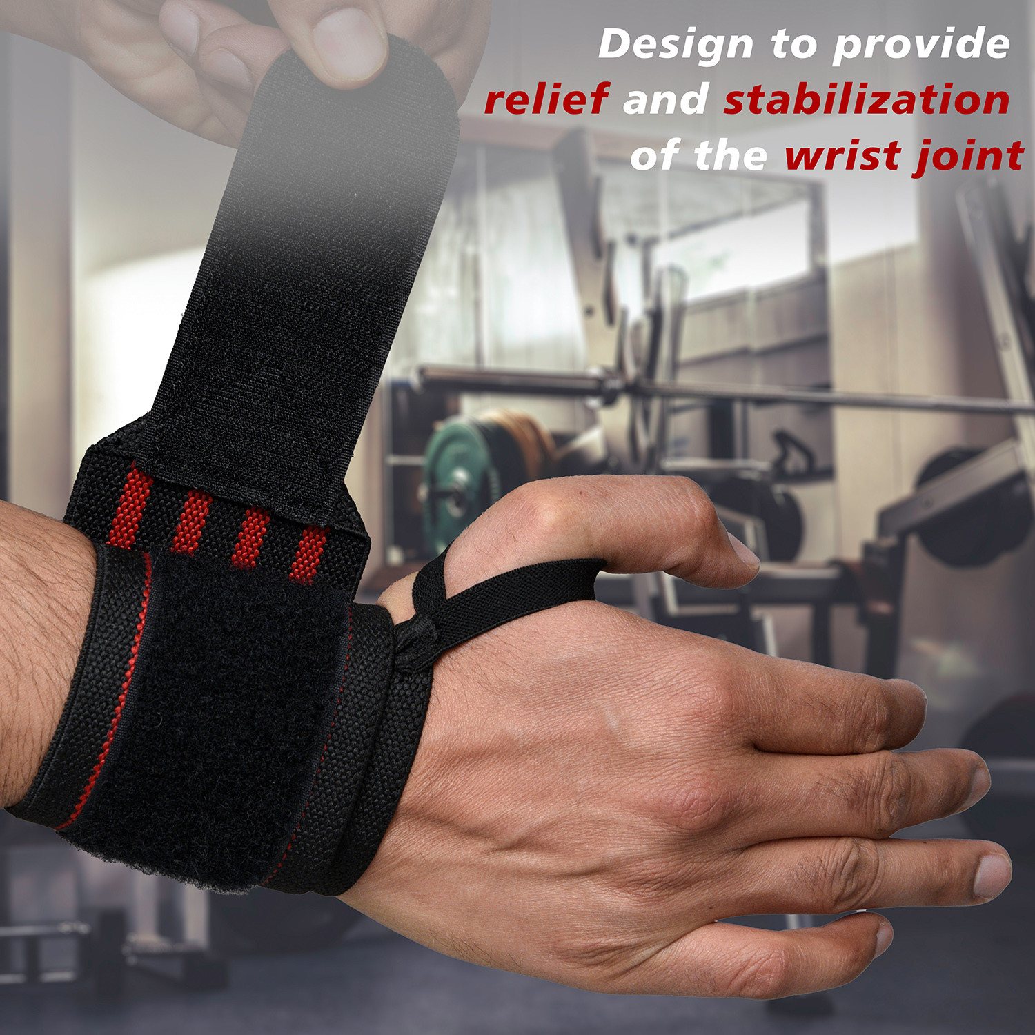Kuber Industries Wrist Brace with Thumb Loop | Wrist Supporter for Gym | Nylon Wrist Wrap Band Strap for Men and Women | Pain Relief Band | 1 Pair | Red & Black
