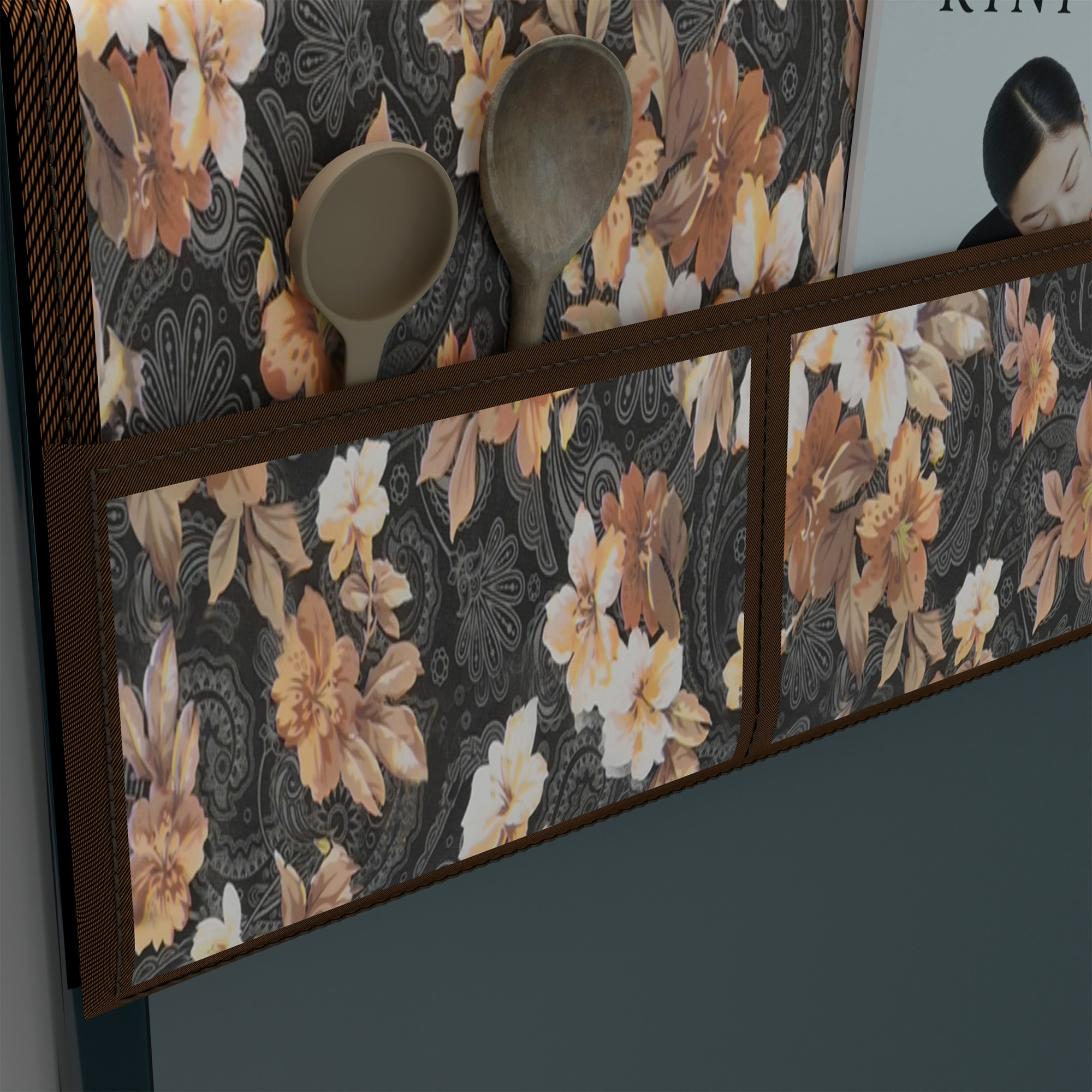 Kuber Industries XL Size Wipeable  Dustproof Fridge Cover Top With 6 Storage Pockets  Easy To Clean Refrigerator Cover Ideal for Home Canteen  Office  Flower- Grey  Brown