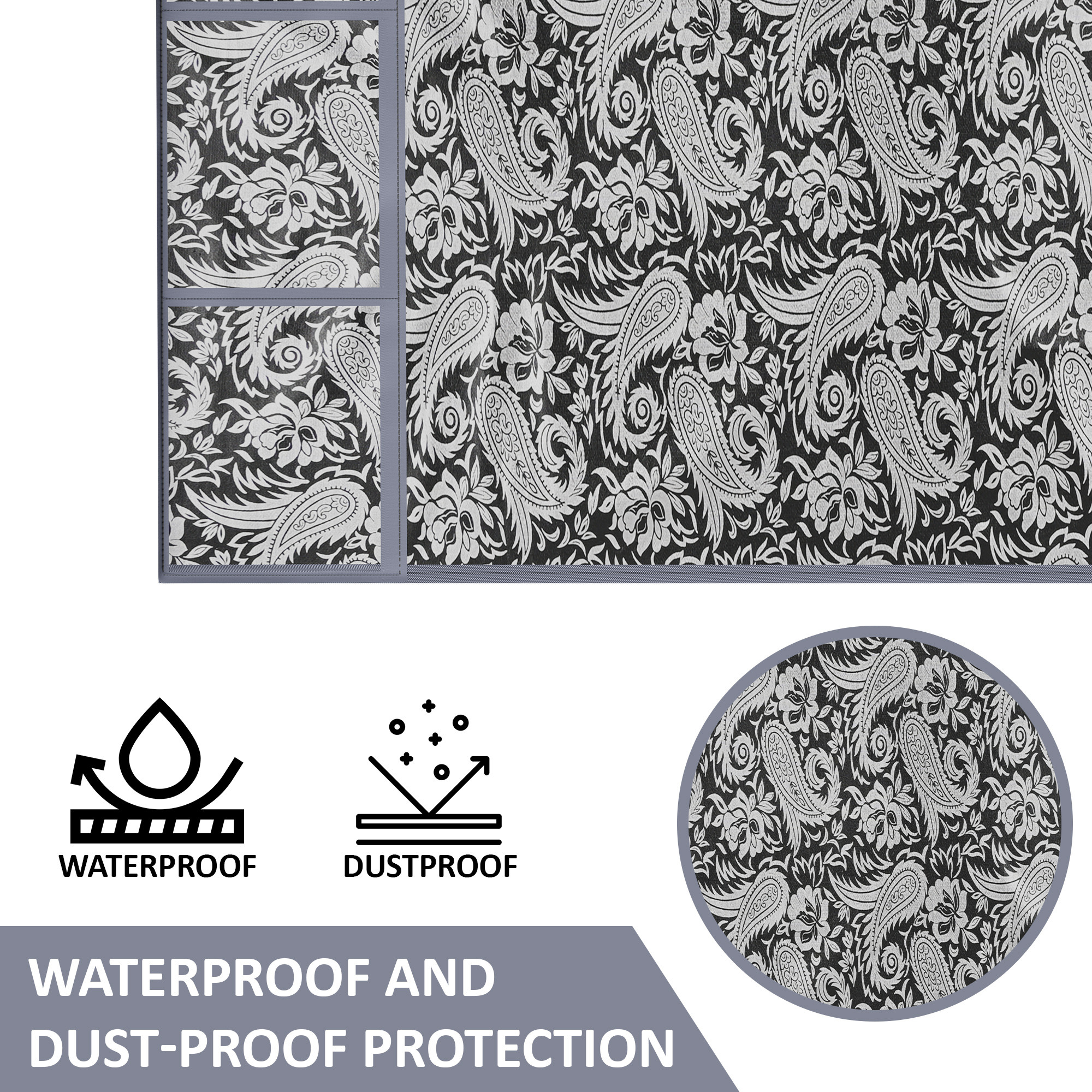 Kuber Industries XL Size Wipeable  Dustproof Fridge Cover Top With 6 Storage Pockets  Easy To Clean Refrigerator Cover Ideal for Home Canteen  Office  Silver Carry Print-Black