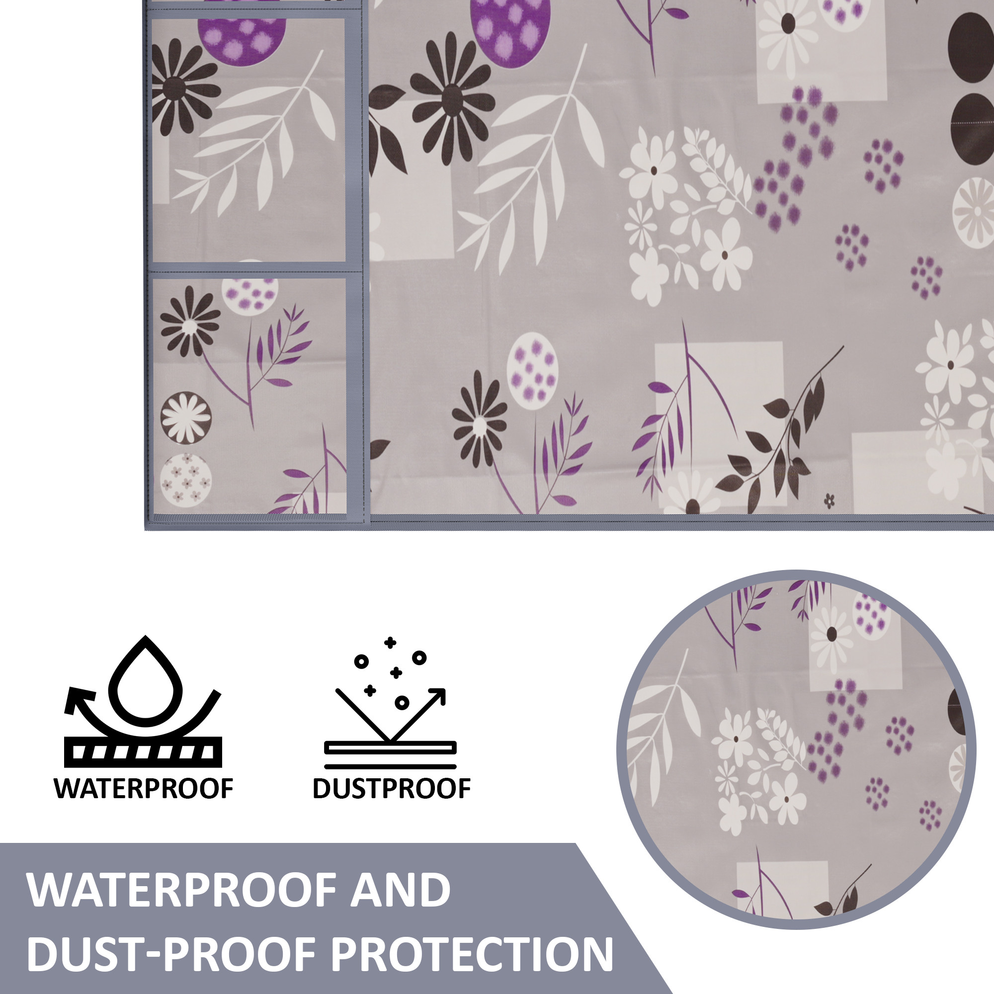 Kuber Industries XL Size Wipeable  Dustproof Fridge Cover Top With 6 Storage Pockets  Easy To Clean Refrigerator Cover Ideal for Home Canteen  Office  Flower Circle-Grey