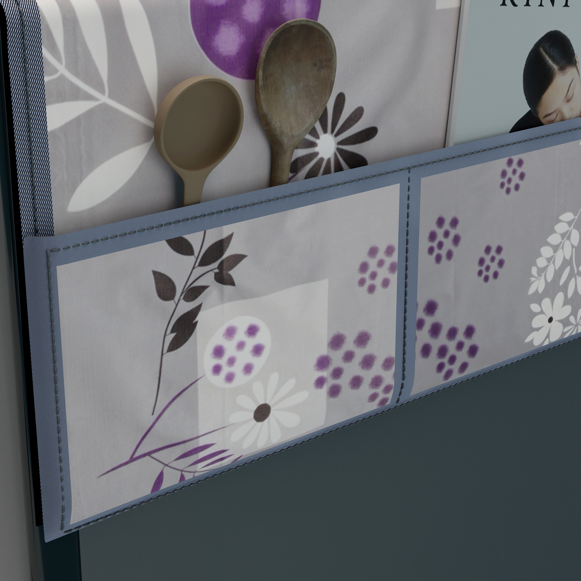 Kuber Industries XL Size Wipeable  Dustproof Fridge Cover Top With 6 Storage Pockets  Easy To Clean Refrigerator Cover Ideal for Home Canteen  Office  Flower Circle-Grey