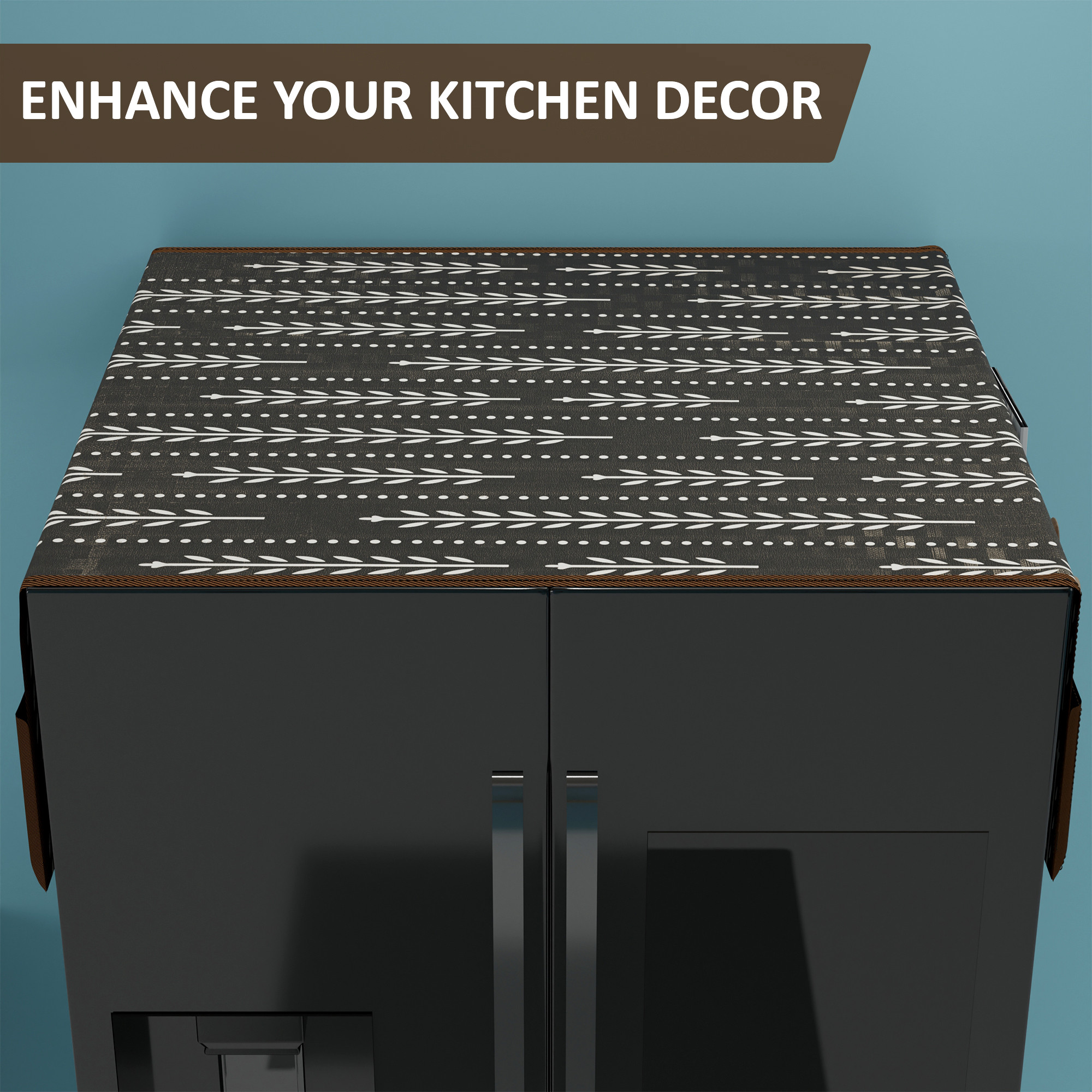 Kuber Industries XL Waterproof  Dustproof Refrigerator Cover with 6 Storage Pockets  Easy to Clean Double Door Fridge Cover  Organizer for Home  Lining Leaf - Brown