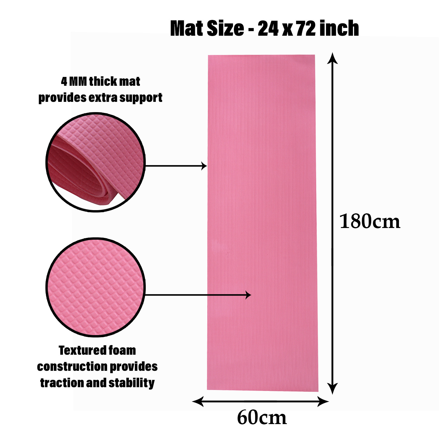 Kuber Industries Yoga Mat | Eva Foam Workout Mat | Anti-Skid Exercise Mat | Gym Yoga Mat | Yoga Mat for Women | Yoga Mat for Men | 4 MM | Pink