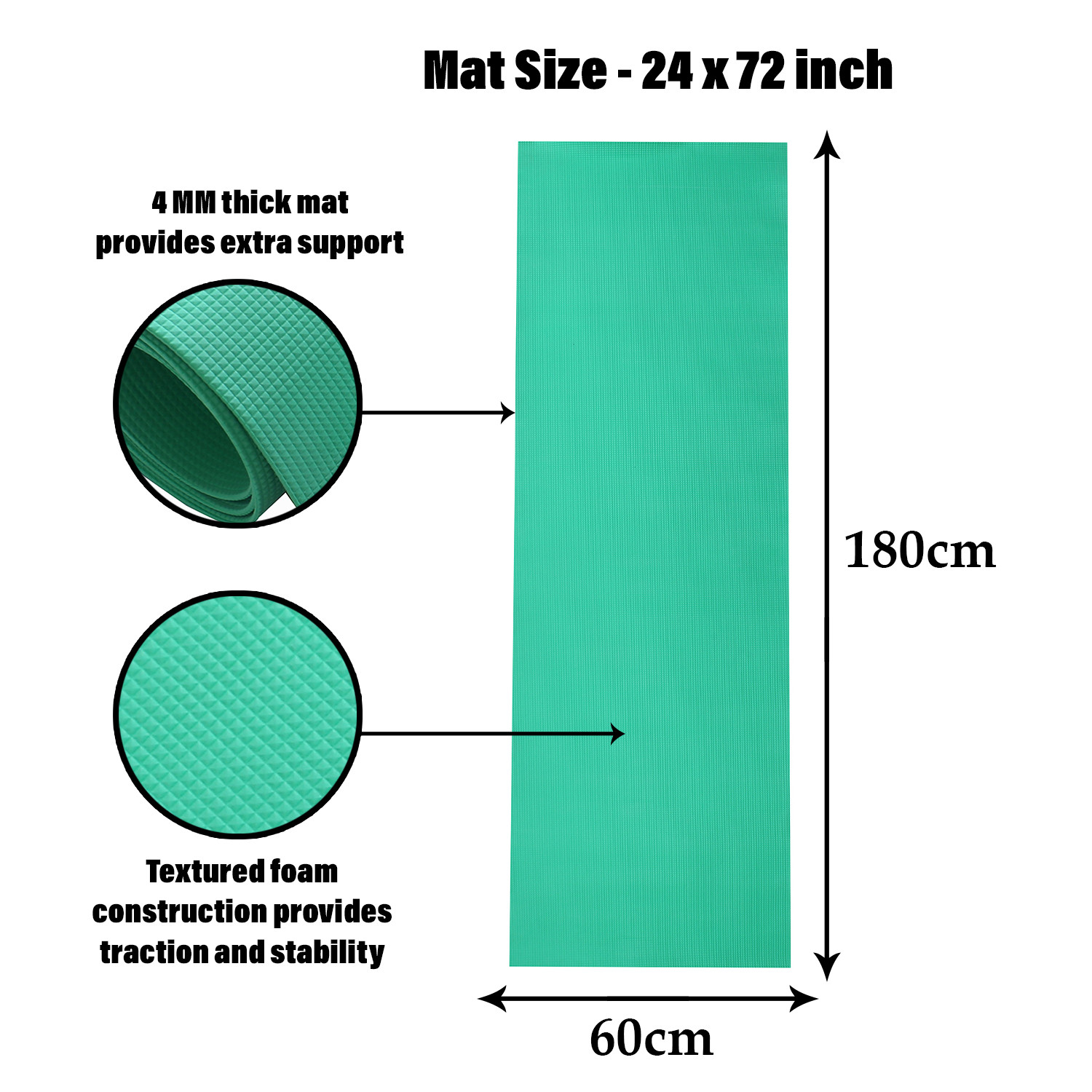 Kuber Industries Yoga Mat | Eva Foam Workout Mat | Anti-Skid Exercise Mat | Gym Yoga Mat | Yoga Mat for Women | Yoga Mat for Men | 4 MM | Green