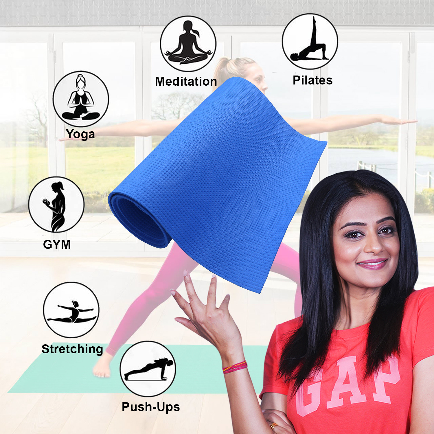 Kuber Industries Yoga Mat | Eva Foam Workout Mat | Anti-Skid Exercise Mat | Gym Yoga Mat | Yoga Mat for Women | Yoga Mat for Men | 4 MM | Blue