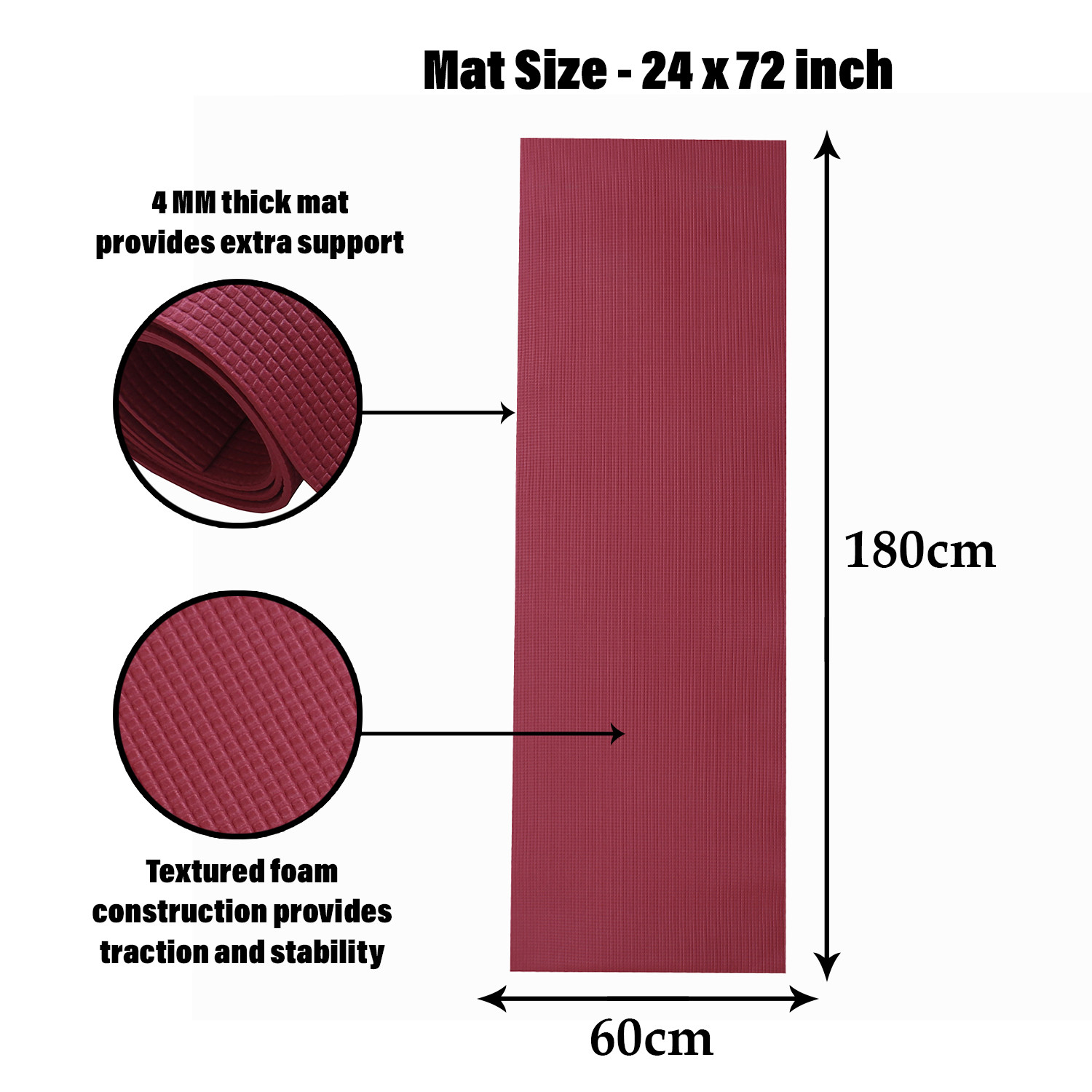 Kuber Industries Yoga Mat | Eva Foam Workout Mat | Anti-Skid Exercise Mat | Gym Yoga Mat | Yoga Mat for Women | Yoga Mat for Men | 4 MM | Maroon
