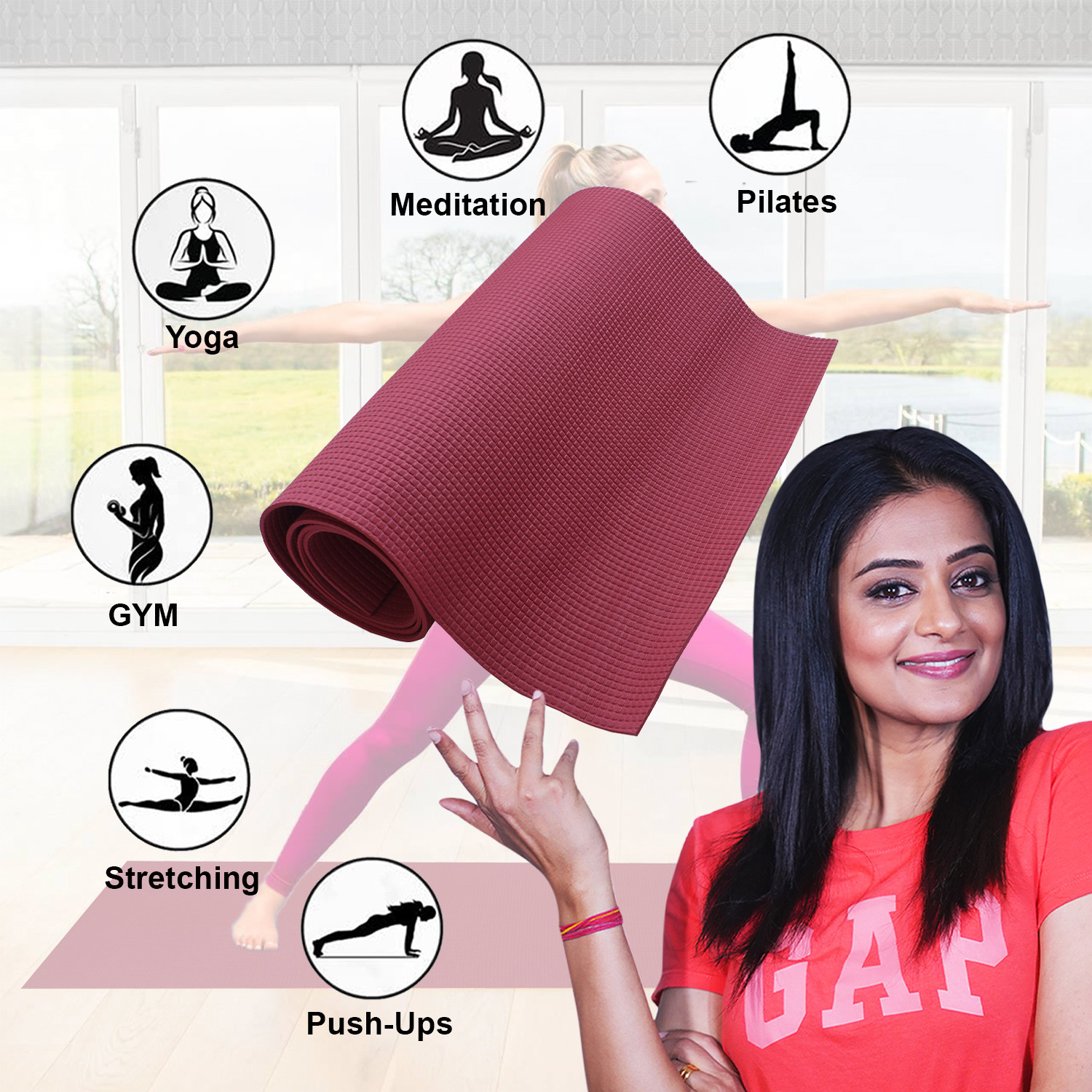 Kuber Industries Yoga Mat | Eva Foam Workout Mat | Anti-Skid Exercise Mat | Gym Yoga Mat | Yoga Mat for Women | Yoga Mat for Men | 4 MM | Maroon
