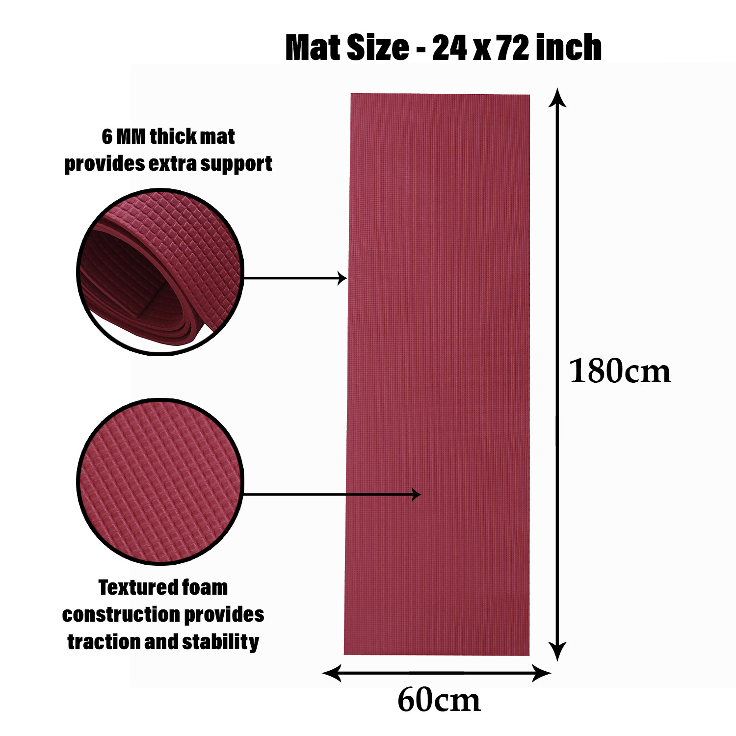 Kuber Industries Yoga Mat | Eva Foam Workout Mat | Anti-Skid Exercise Mat | Gym Yoga Mat | Yoga Mat for Women | Yoga Mat for Men | 6 MM | Maroon