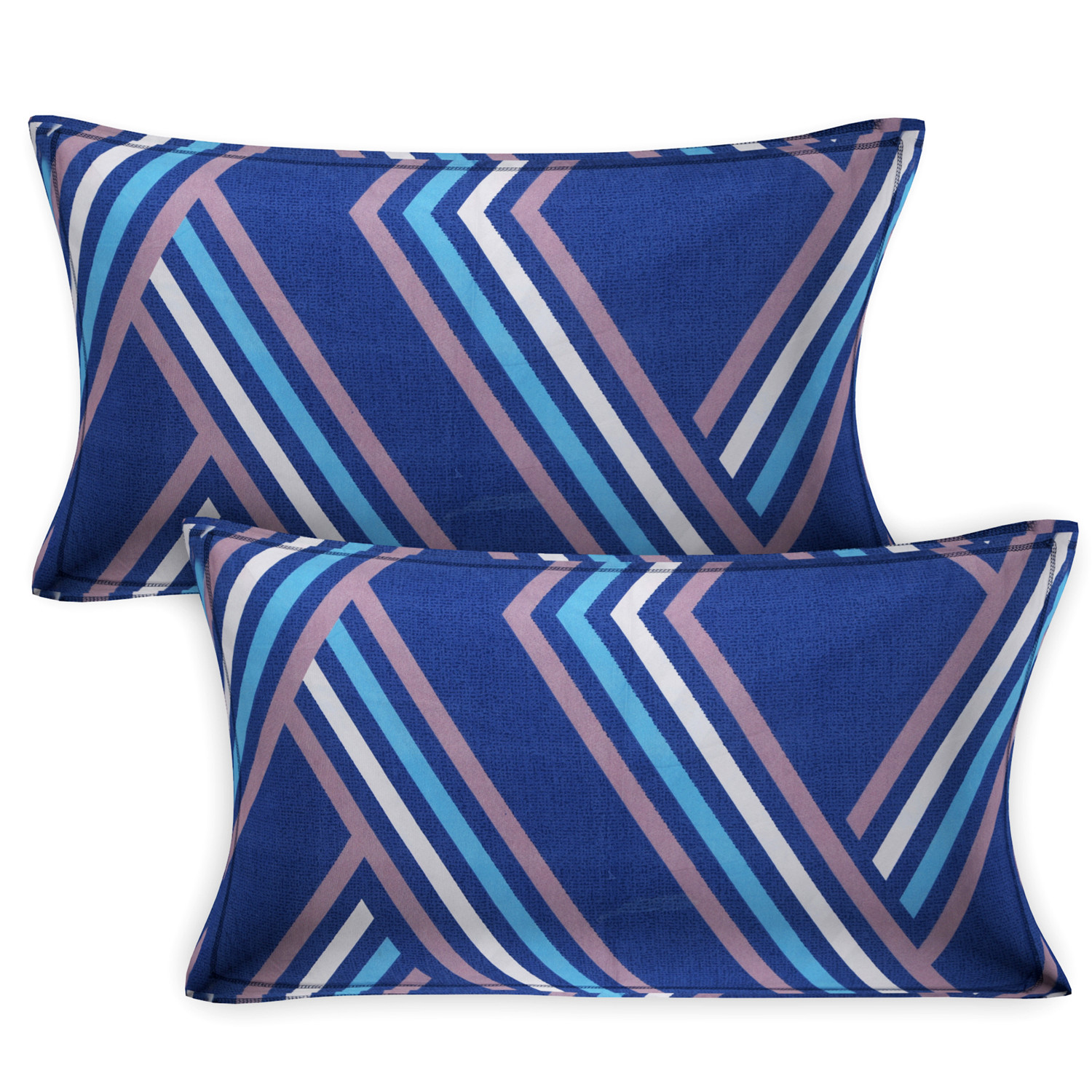 Kuber Industries Zig Zag Printed Luxurious Soft Breathable & Comfortable Glace Cotton Double Bedsheet With 2 Pillow Covers (Blue)-HS43KUBMART26799