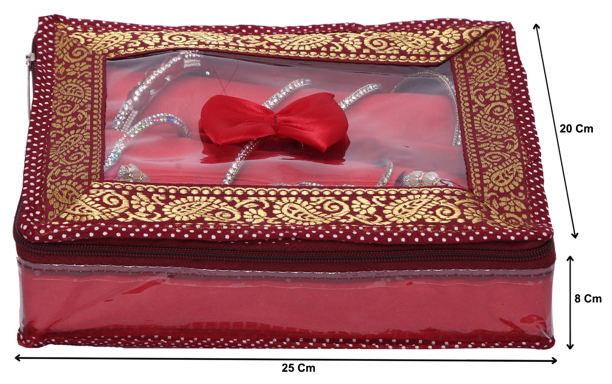 Kuber Industries Zipper Bangle Organiser with 3 Rods Jewellery Pouch Vanity Bag Organizer for Women and Girls (Maroon)