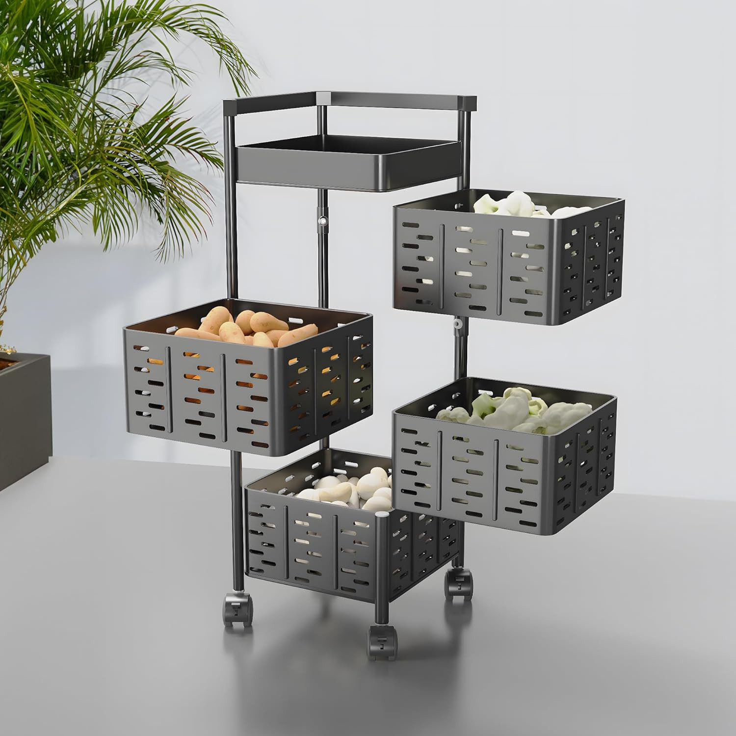 Kuber Industries4-Layer Kitchen Trolley With 360 Rotation For Bathroom, Bedroom (Black)