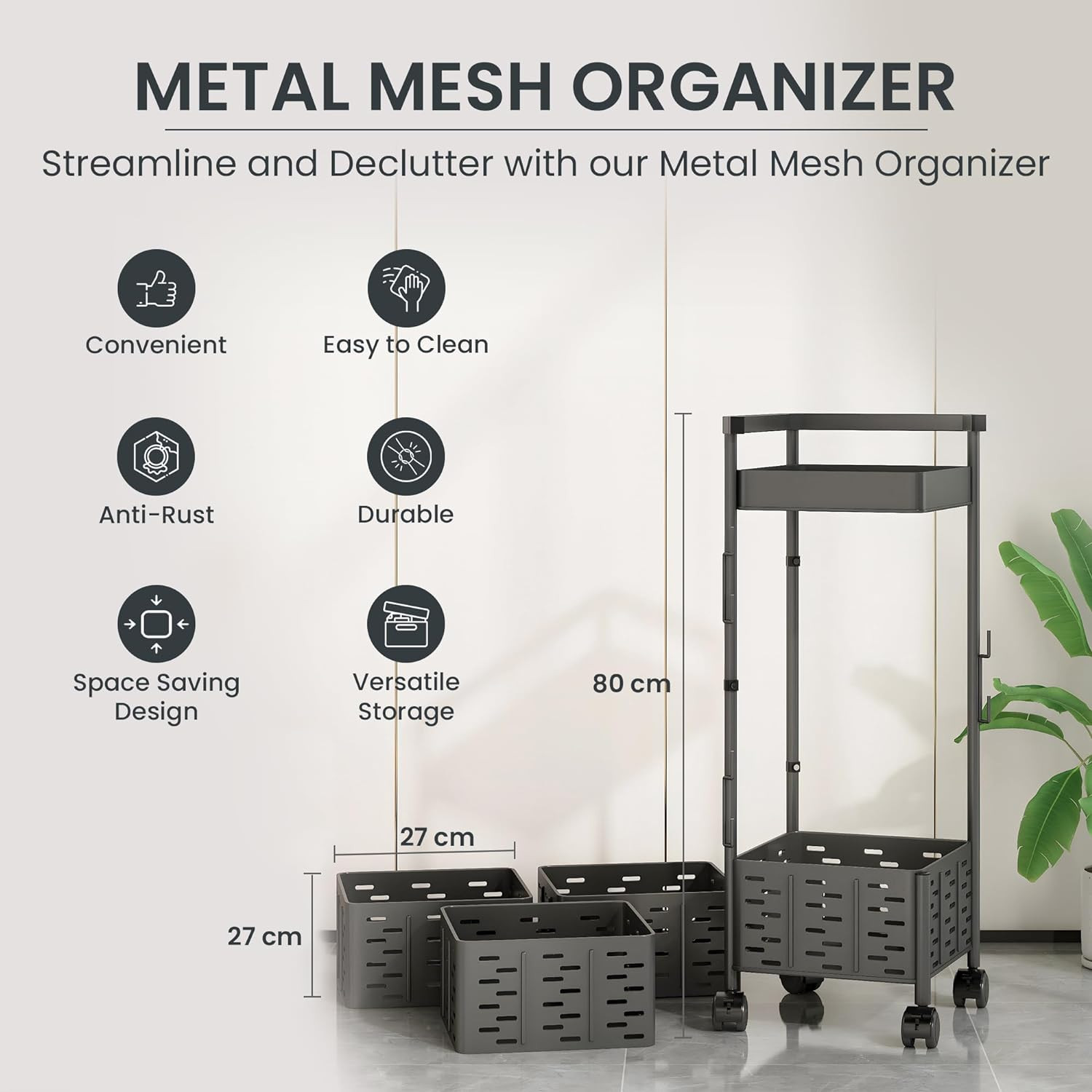 Kuber Industries4-Layer Kitchen Trolley With 360 Rotation For Bathroom, Bedroom (Black)