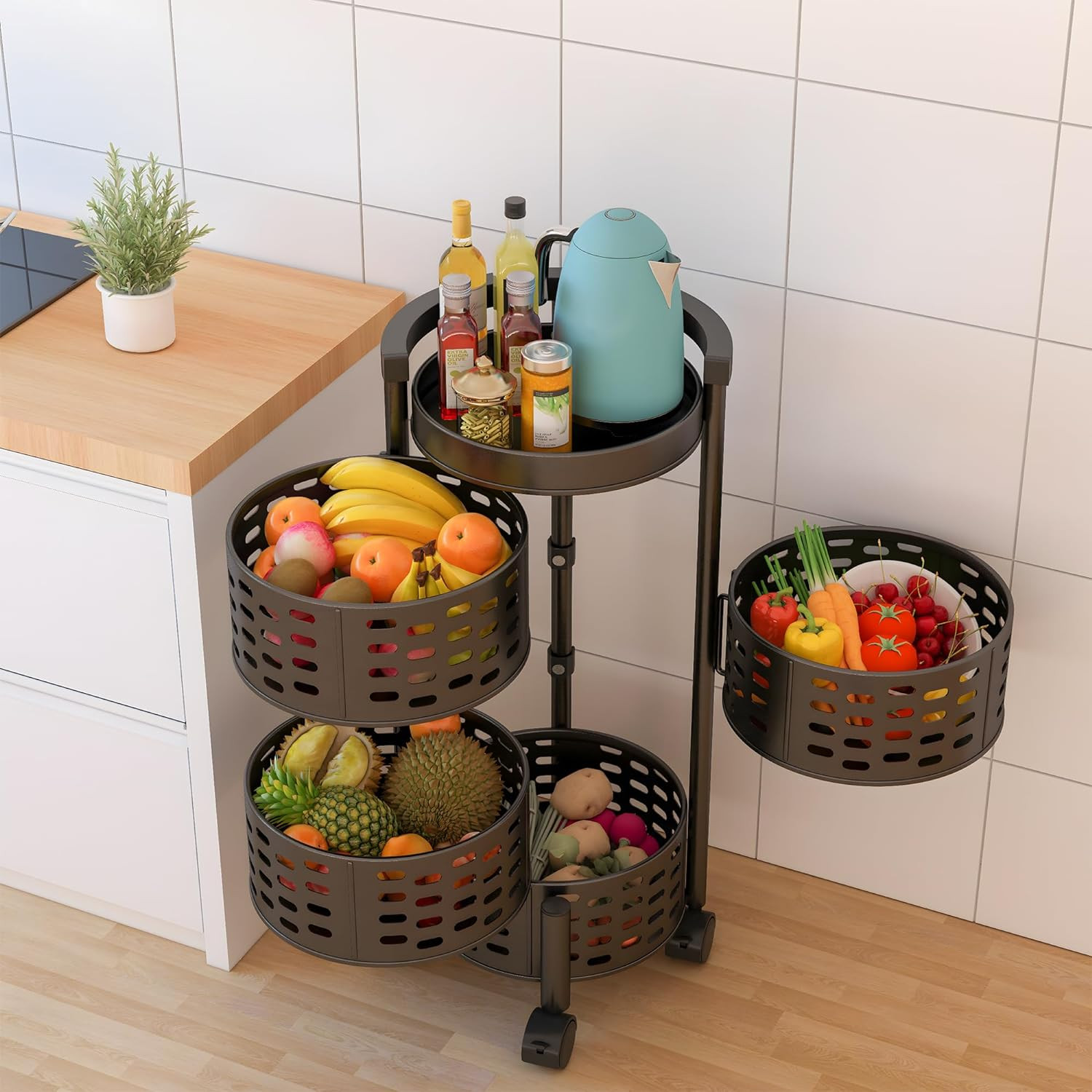 Kuber Industries4-Layer Kitchen Trolley With 360 Rotation For Bathroom Bedroom Black