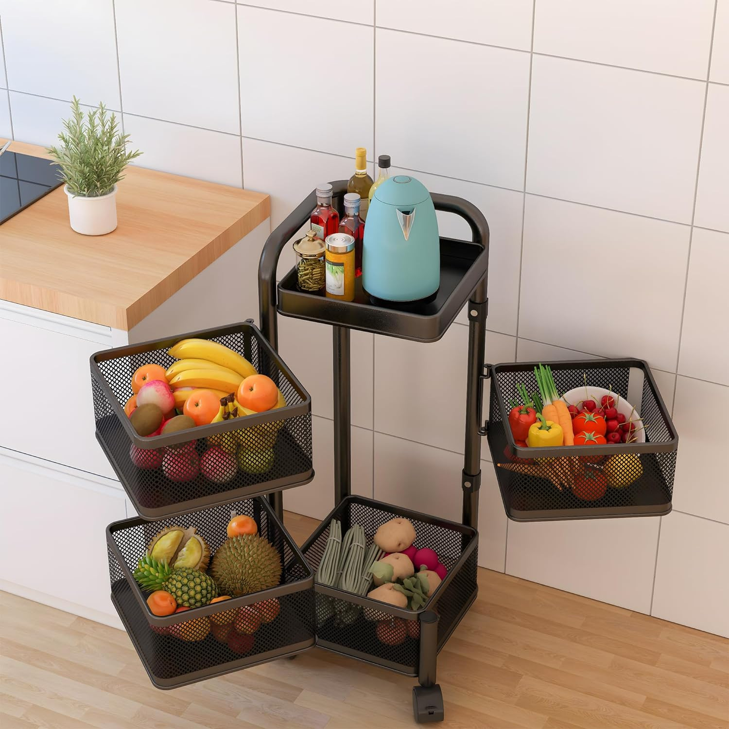 Kuber Industries4-Layer Kitchen Trolley With 360 Rotation For Bathroom, Bedroom (Black)