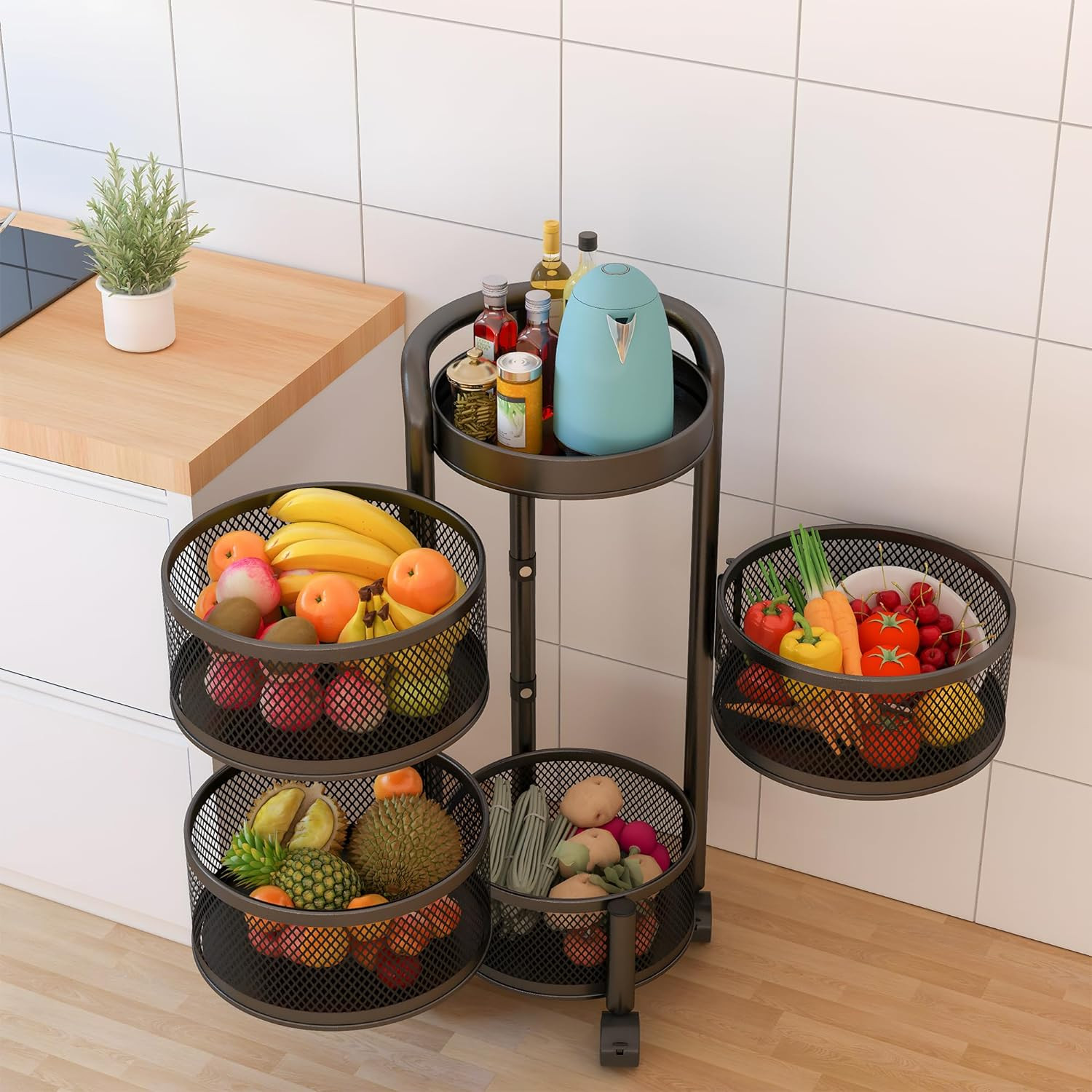 Kuber Industries4-Layer Kitchen Trolley With 360 Rotation For Bathroom, Bedroom (Black)