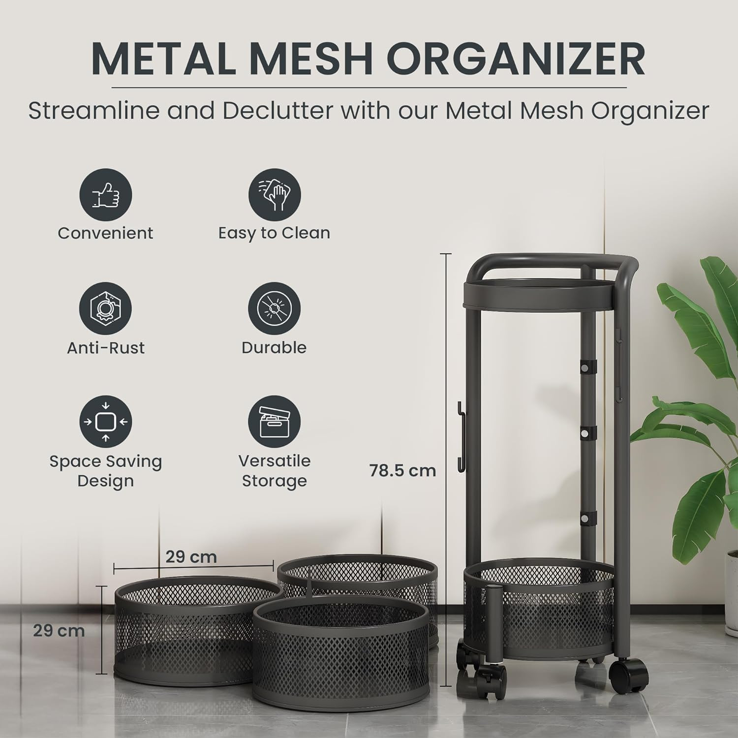 Kuber Industries4-Layer Kitchen Trolley With 360 Rotation For Bathroom, Bedroom (Black)