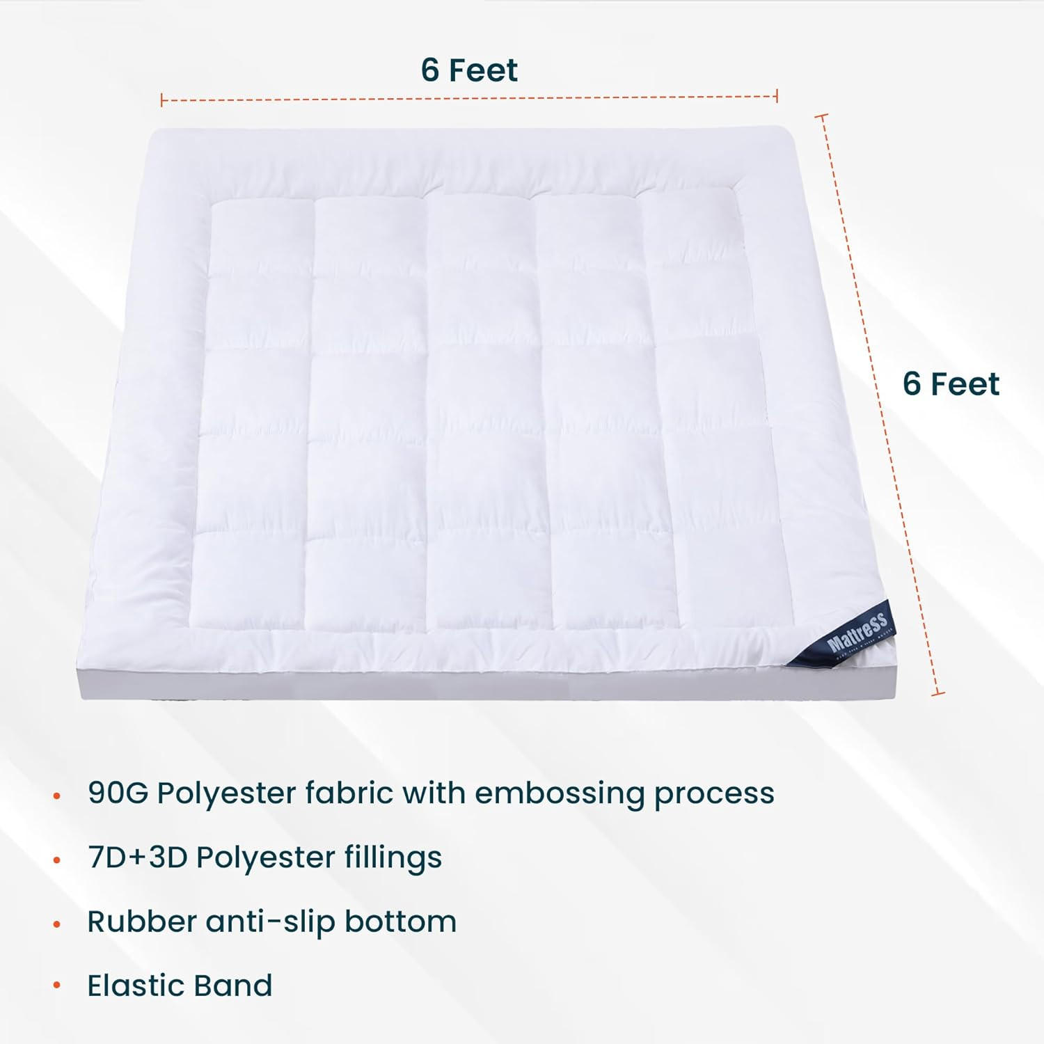 Kuber IndustriesMattress Topper/Padding|Mattress For Comfortable Sleep 6 x 6 Feet|WHITE