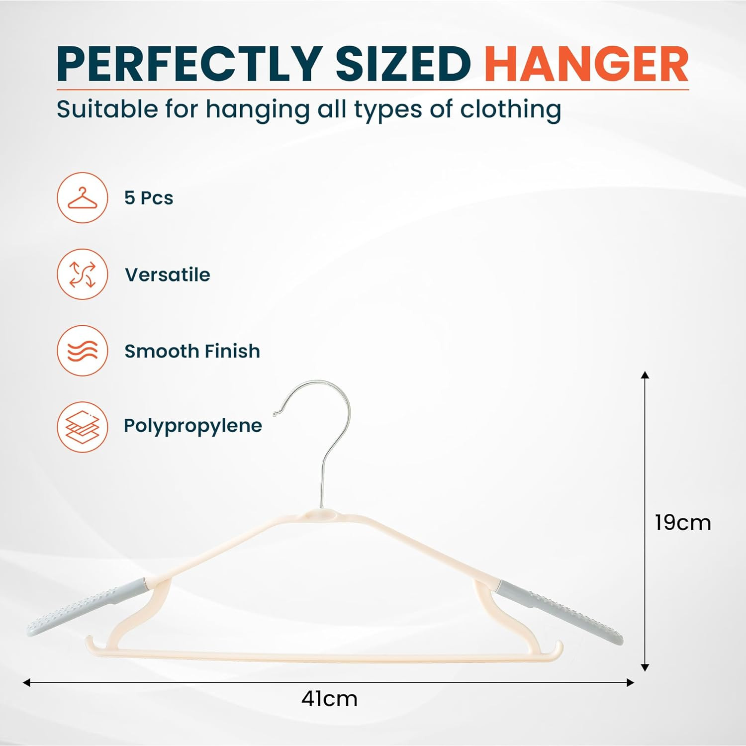Kuber IndustriesPP Cloth Hanger Set of 5 With Zinc Plated Steel Hook (Grey)