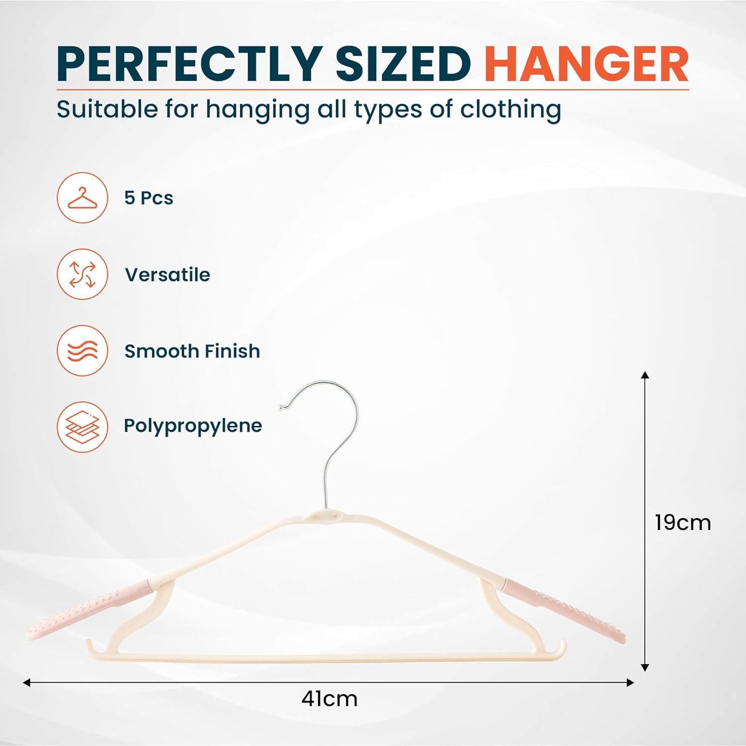 Kuber IndustriesPP Cloth Hanger Set of 5 With Zinc Plated Steel Hook (Pink)