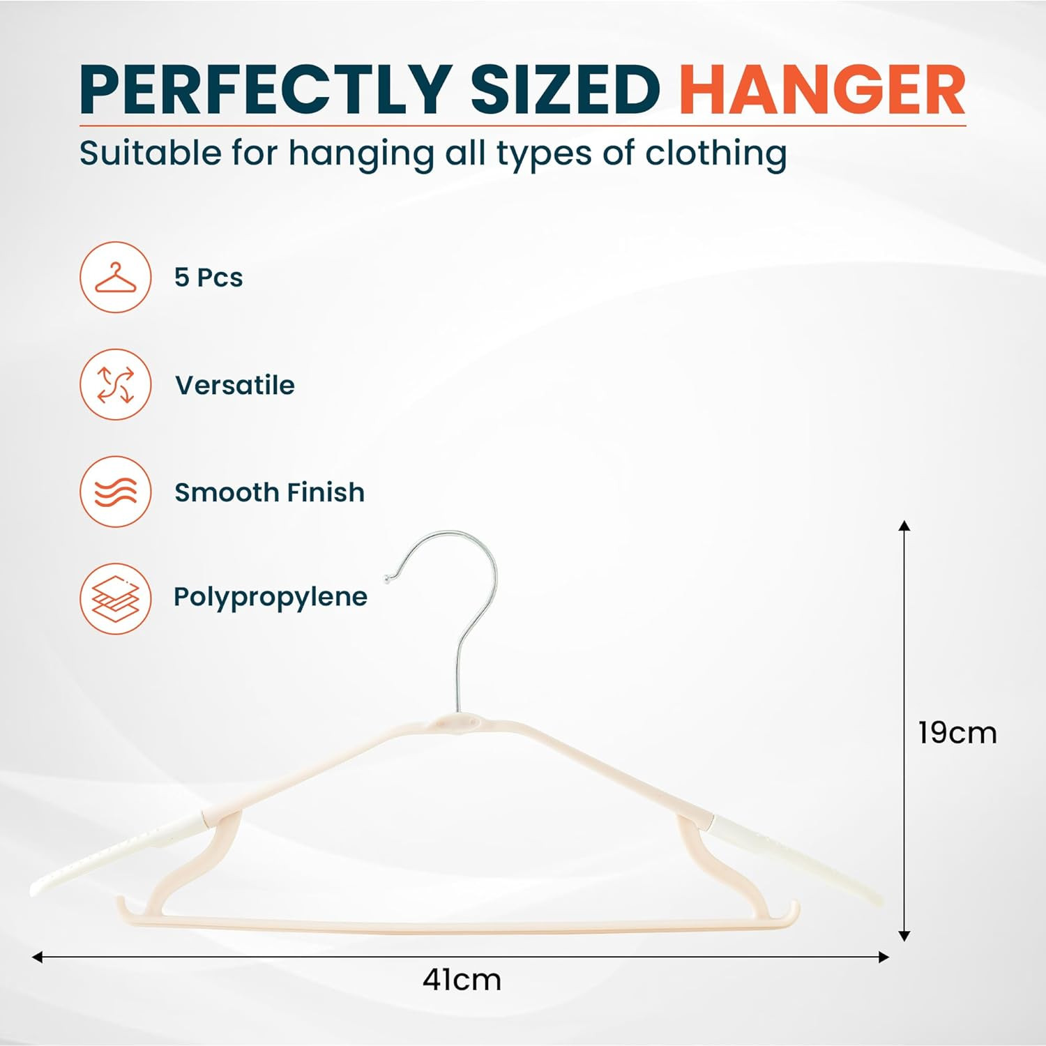 Kuber IndustriesPP Cloth Hanger Set of 5 With Zinc Plated Steel Hook (White)