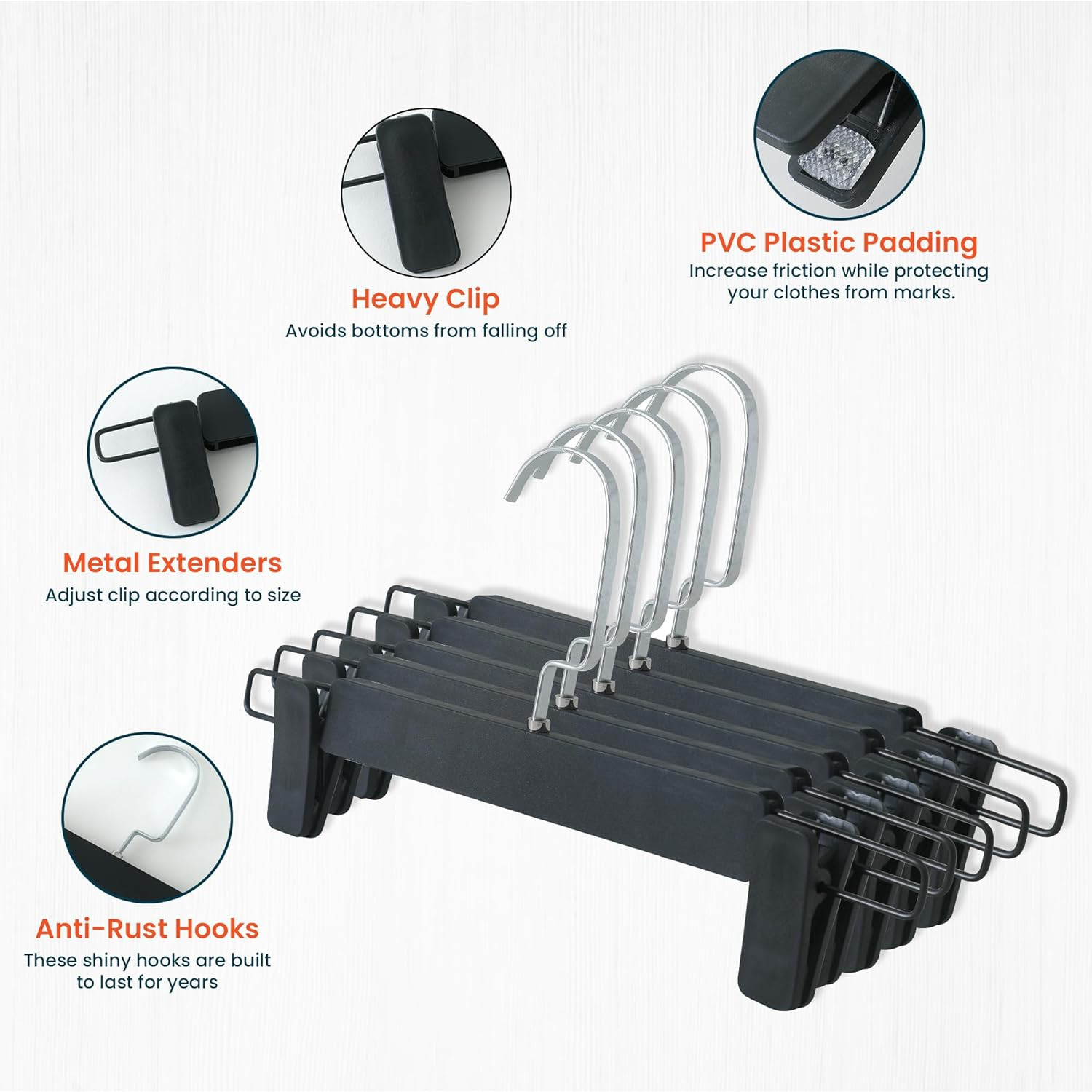 Kuber IndustriesRecycled Plastic Cloth Hanger Set of 5 With Chromed Plated Steel Hook (Black)