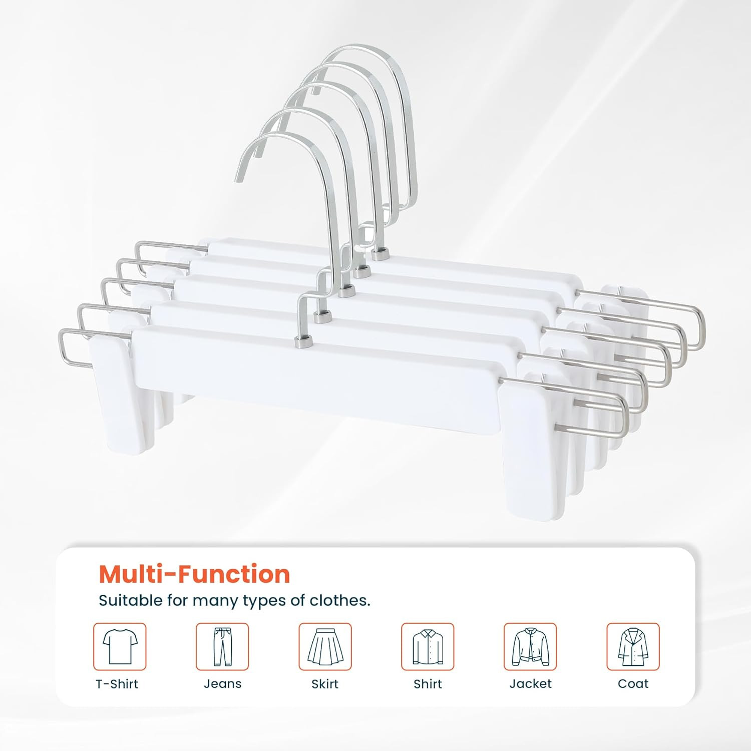 Kuber IndustriesRecycled Plastic Cloth Hanger Set of 5 With Chromed Plated Steel Hook (White)