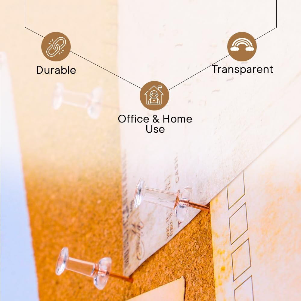 Kuber IndustriesRose Gold Needle Push Pins Tacks|Heavy-Duty Notice Board Pins|200 (Transparent)
