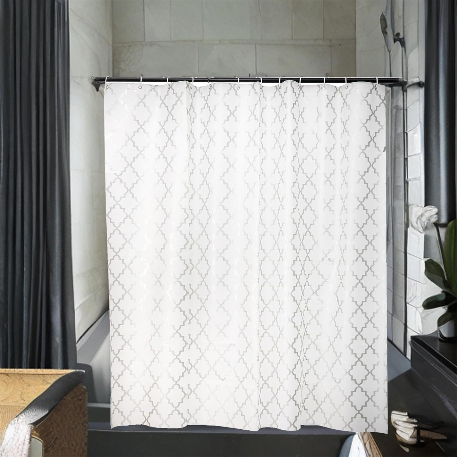 Kuber IndustriesSoft Texture Bath curtain|Natural Drape Waterproof Shower Curtain 6 Feet|Silver