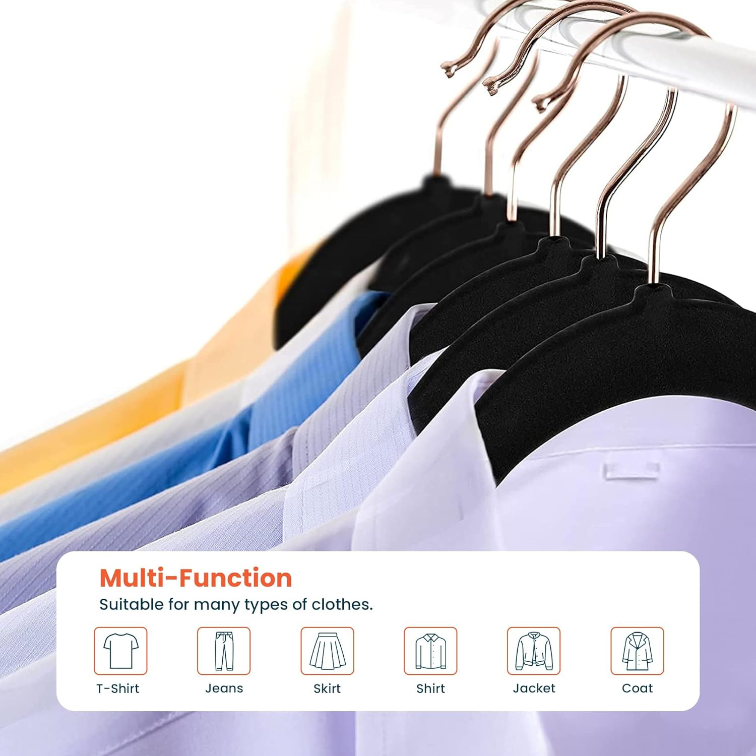 Kuber IndustriesVelvet Cloth Hanger Set of 5 With Chromed Plated Steel Hook (Black)