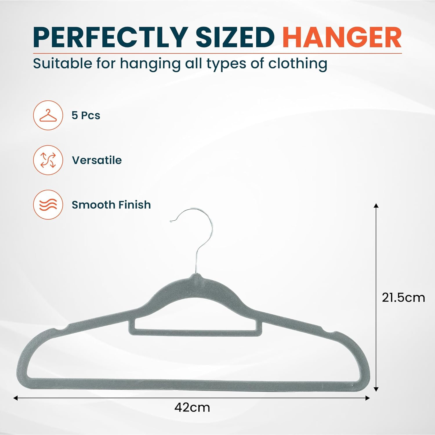 Kuber IndustriesVelvet Cloth Hanger Set of 5 With Chromed Plated Steel Hook (Grey)