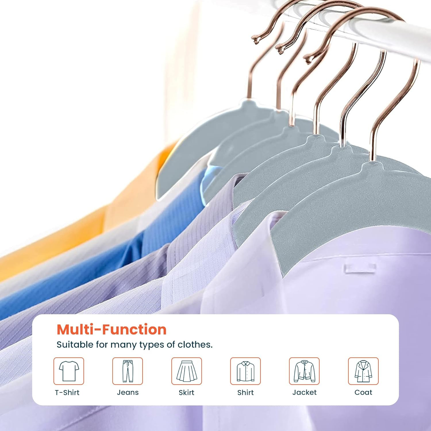 Kuber IndustriesVelvet Cloth Hanger Set of 5 With Chromed Plated Steel Hook (Grey)