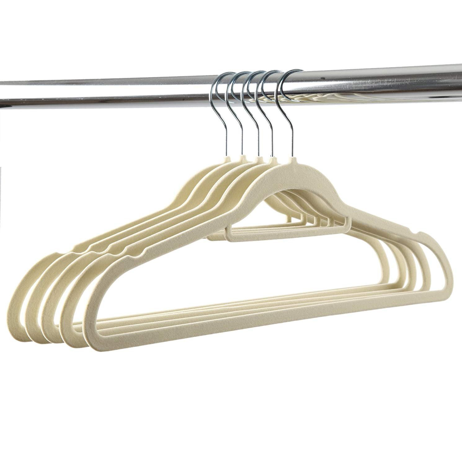 Kuber IndustriesVelvet Cloth Hanger Set of 5 With Chromed Plated Steel Hook (Ivory)