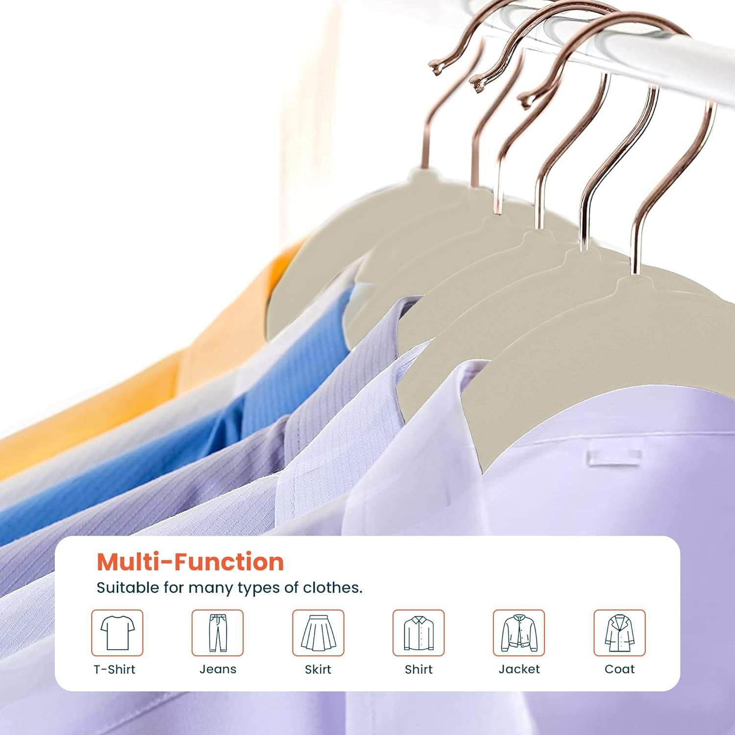 Kuber IndustriesVelvet Cloth Hanger Set of 5 With Chromed Plated Steel Hook (Ivory)