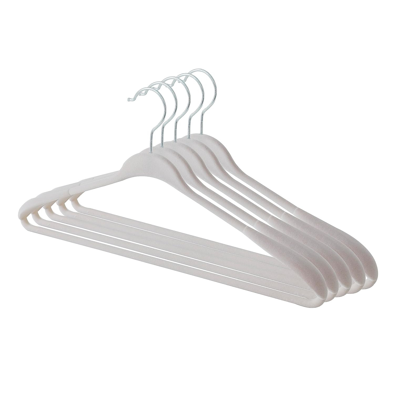Kuber IndustriesVelvet Cloth Hanger Set of 5 With Chromed Plated Steel Hook|GREY|