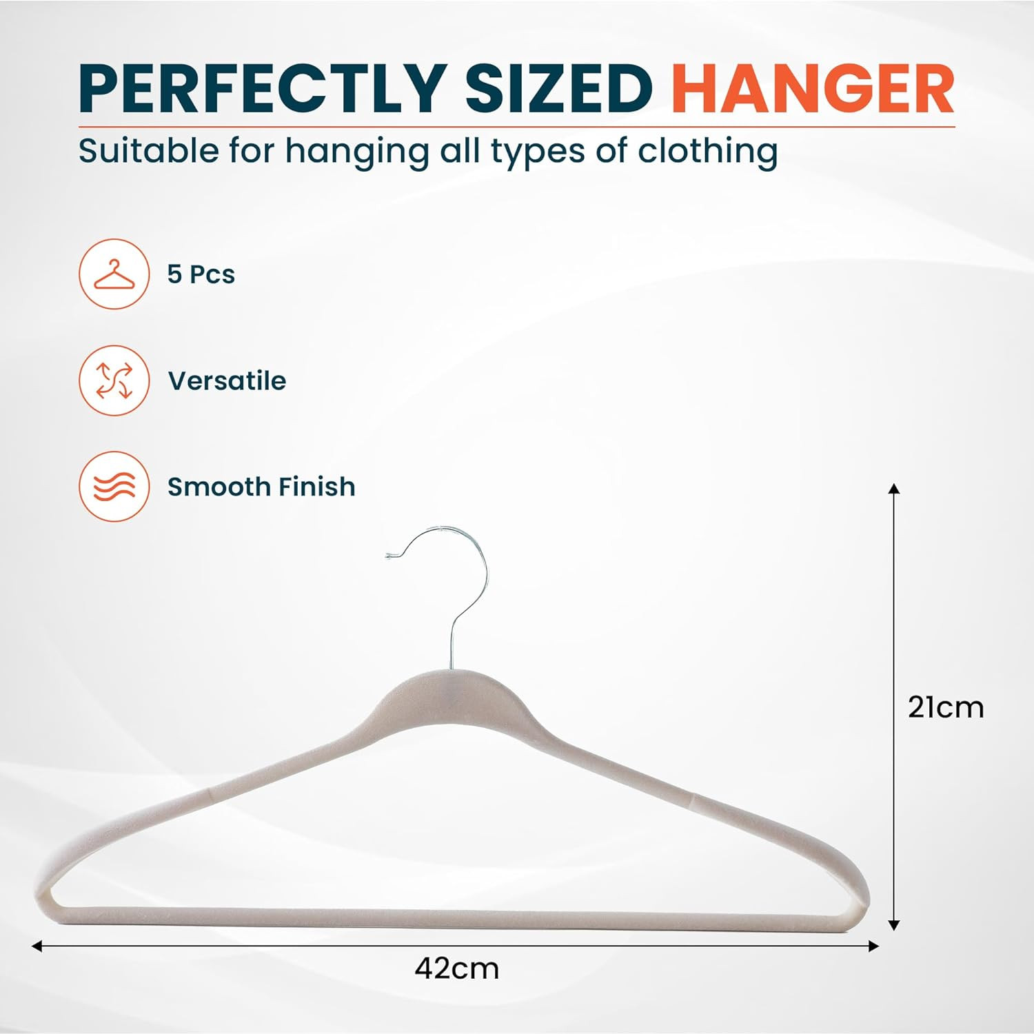 Kuber IndustriesVelvet Cloth Hanger Set of 5 With Chromed Plated Steel Hook|GREY|