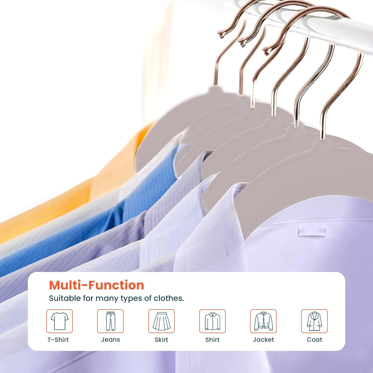 Kuber IndustriesVelvet Cloth Hanger Set of 5 With Chromed Plated Steel Hook|GREY|