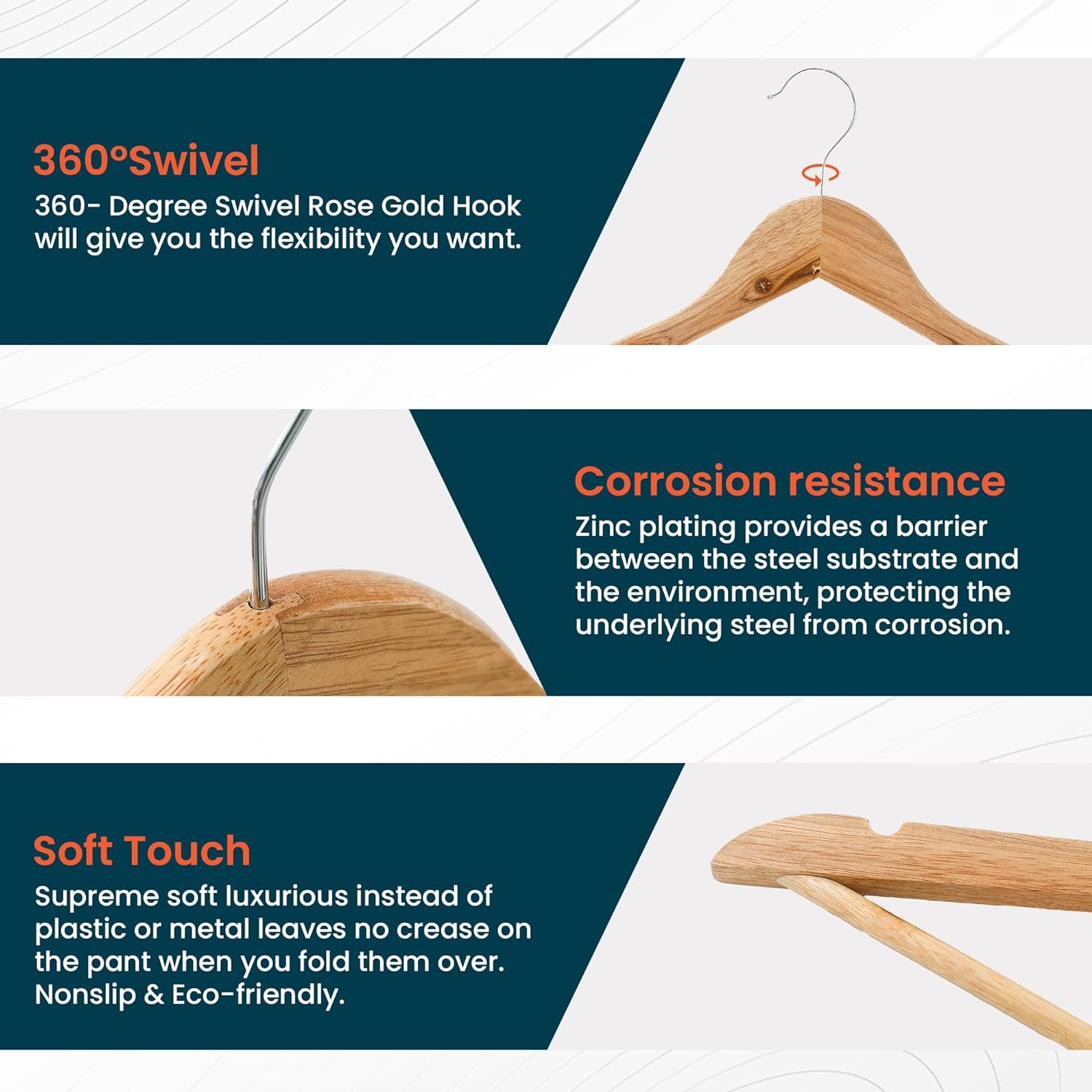 Kuber IndustriesWooden Cloth Hanger Set of 5 With Chromed Plated Steel Hook|Natural|